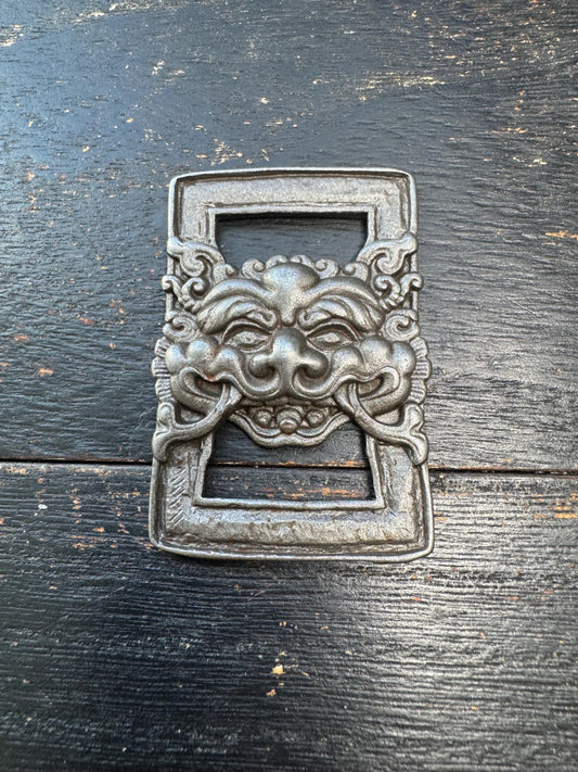 Antique Iron Tibetan Sutra Book Clasp, Temple Guardian Face Protector, Buddhist Scripture Buckle, Himalayan Ritual Amulet