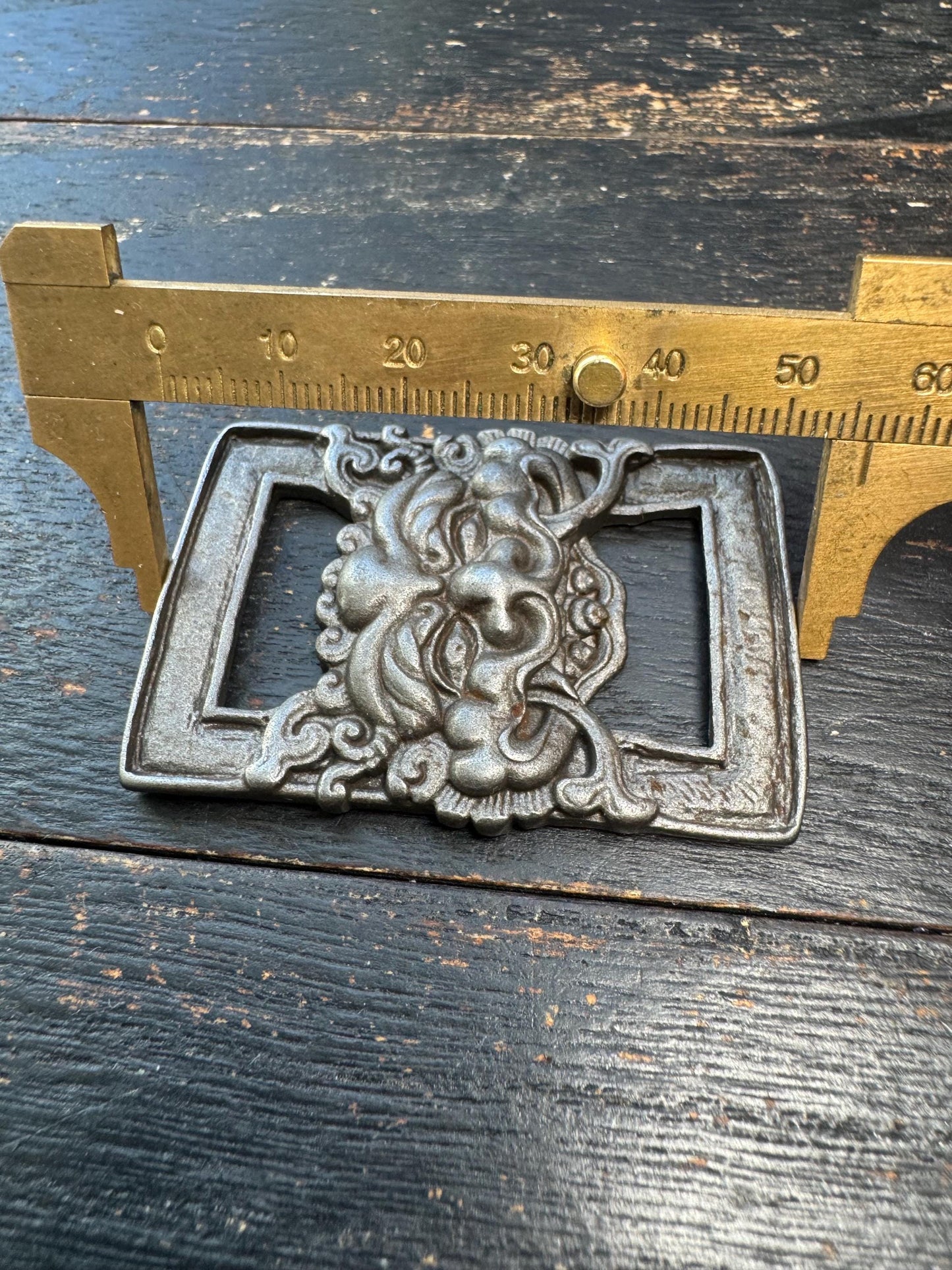 Antique Iron Tibetan Sutra Book Clasp, Temple Guardian Face Protector, Buddhist Scripture Buckle, Himalayan Ritual Amulet