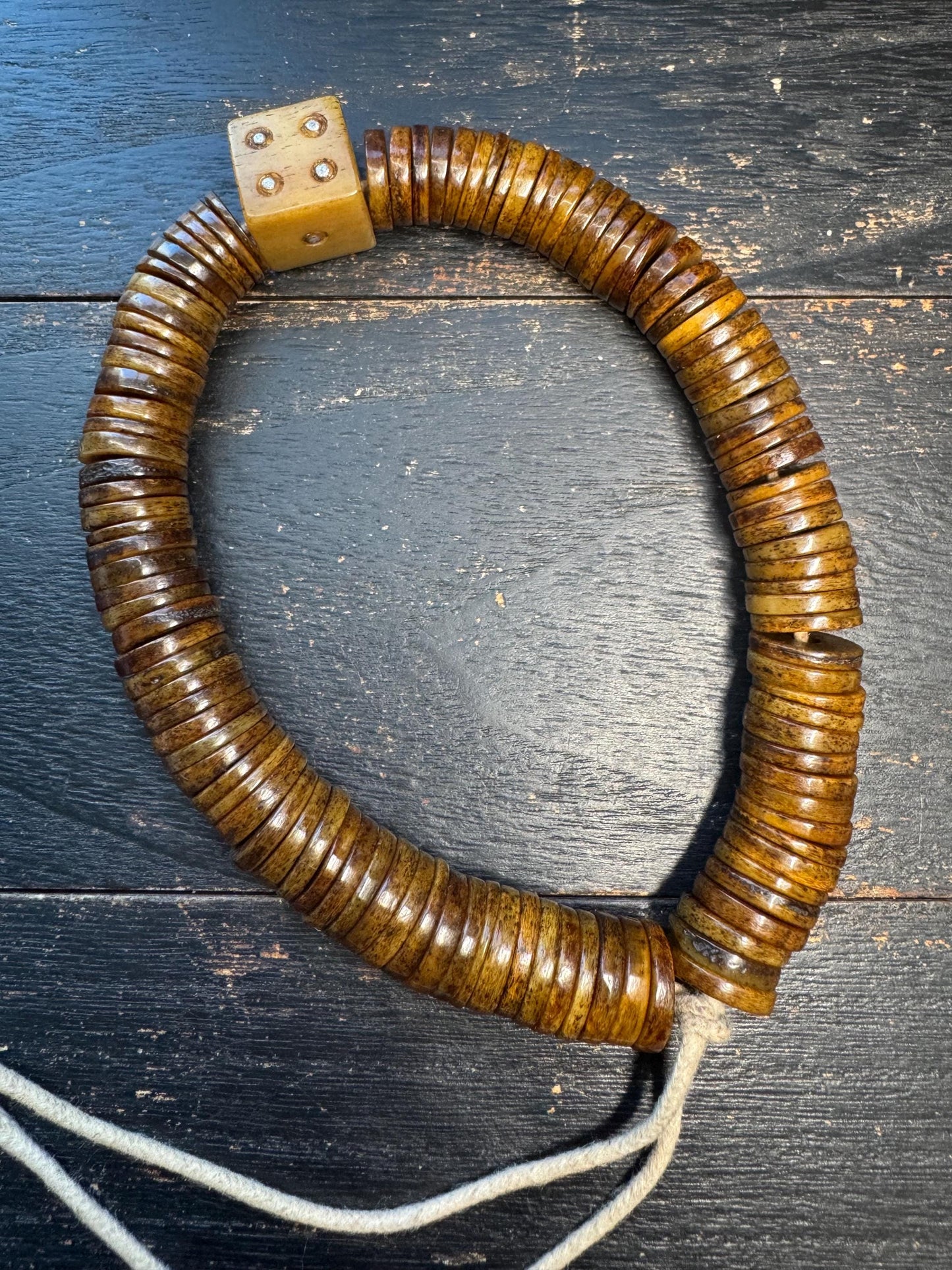 Vintage 108 Yak Bone Disc Mala with Dice Guru Bead, 15–16mm Tibetan Prayer Beads, Handcrafted Brown Yak Bone Hand Mala, Buddhist Meditation