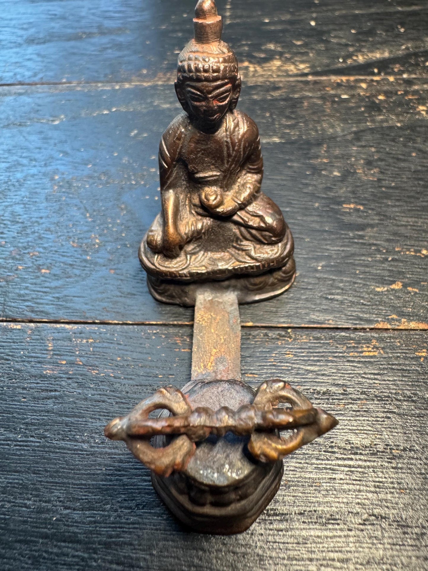 Vintage Tibetan Bronze Medicine Buddha Plaque with Double Vajra Base - Healing Amulet Altar Piece