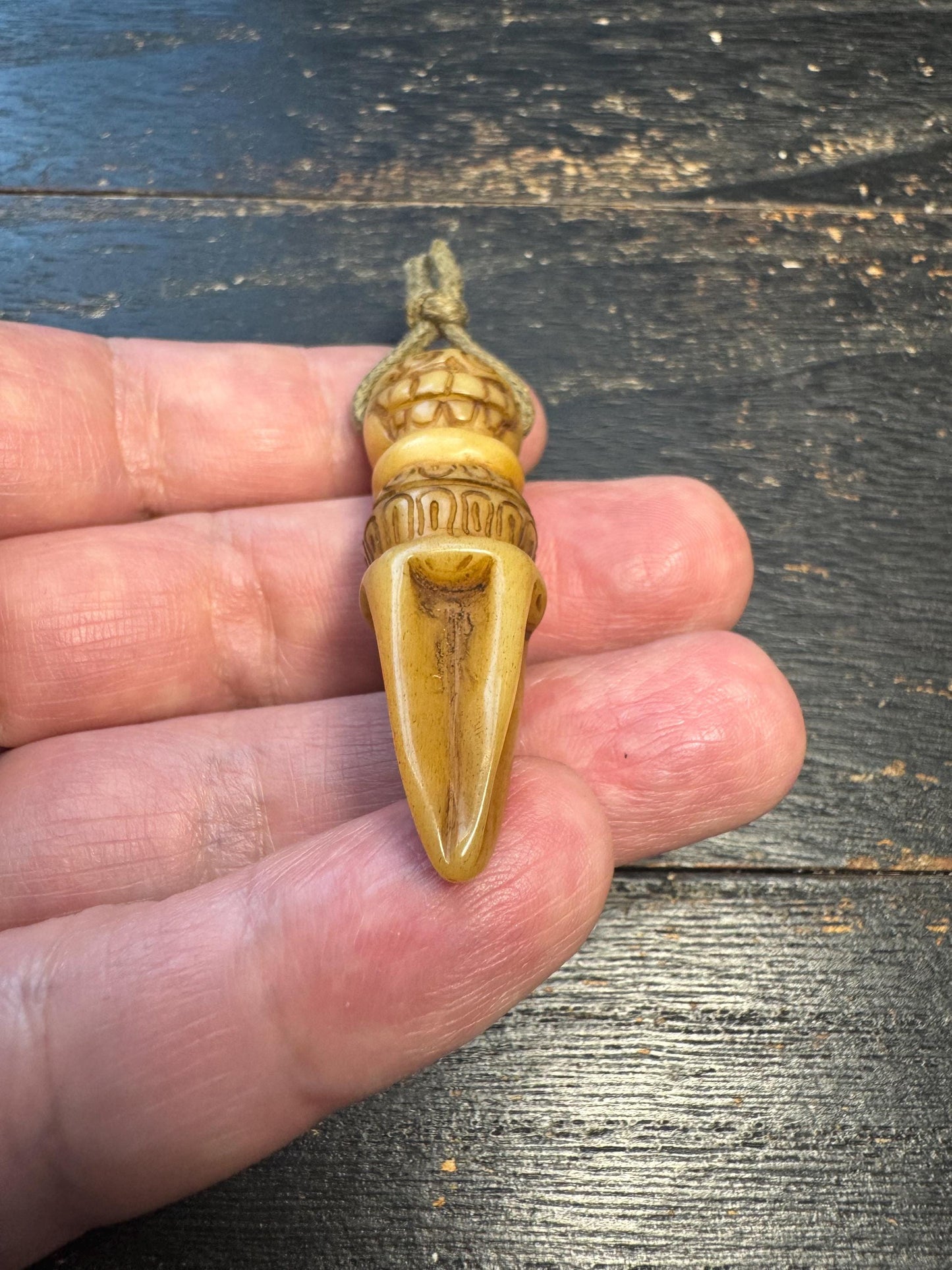 Hand-carved Tibetan Yak Bone Phurba (Vajrakilaya Dagger) Protection Amulet Pendant - Himalayan Ritual Talisman