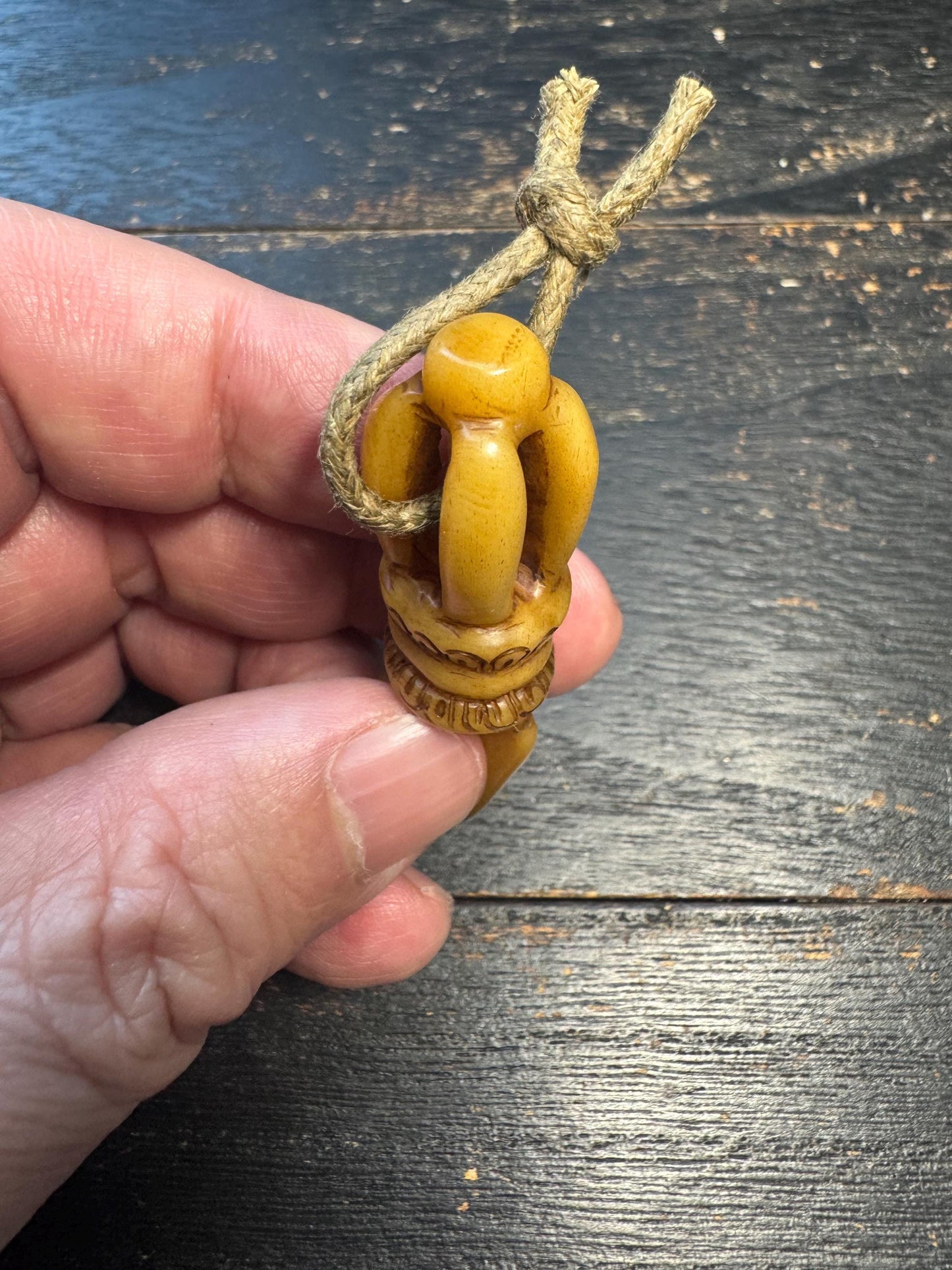 Hand-Carved Tibetan Yak Bone Phurba Dagger Pendant - Vajrakilaya Protection Amulet with Triple-Prong Base