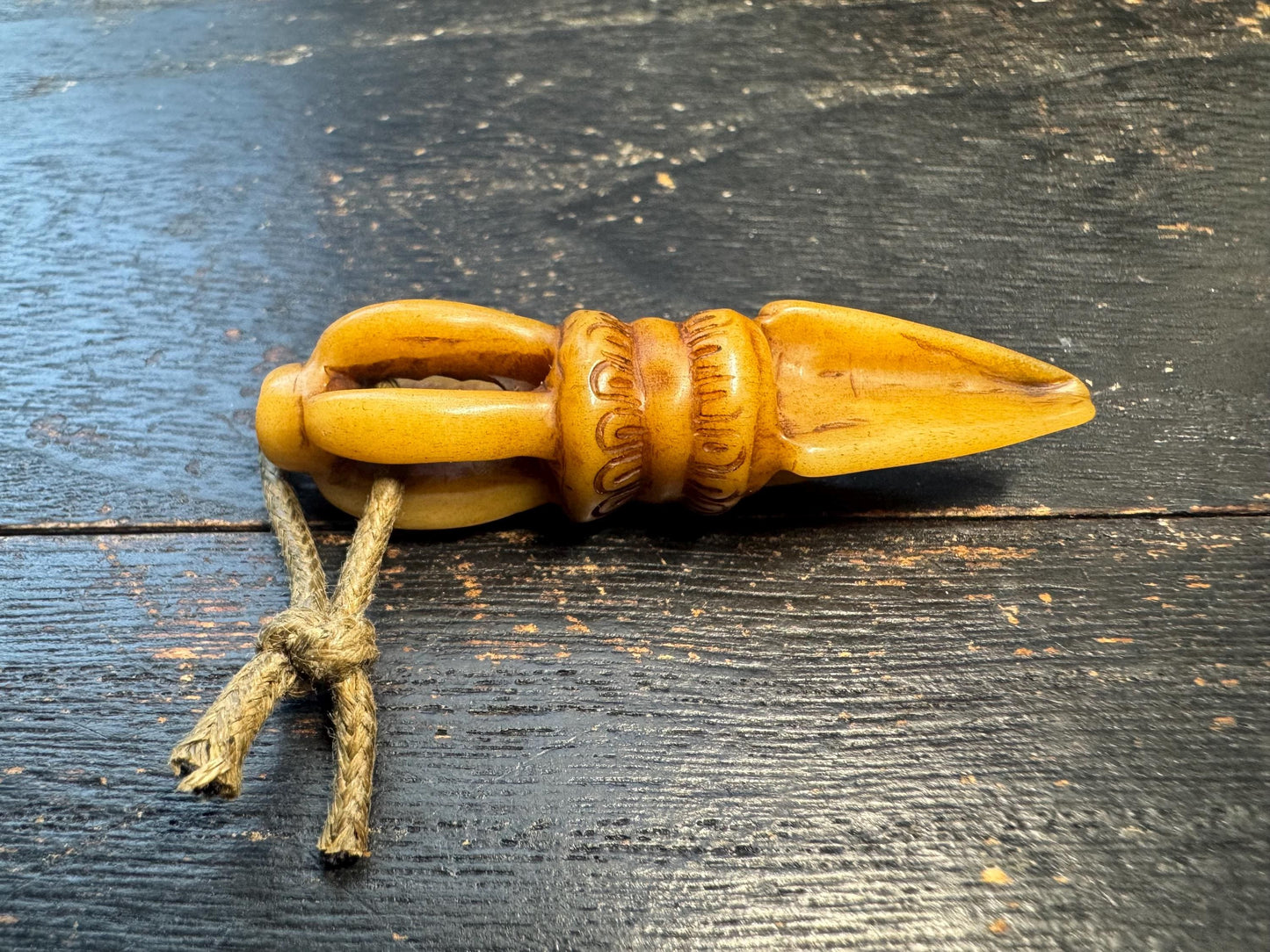 Hand-Carved Tibetan Yak Bone Phurba Dagger Pendant - Vajrakilaya Protection Amulet with Triple-Prong Base