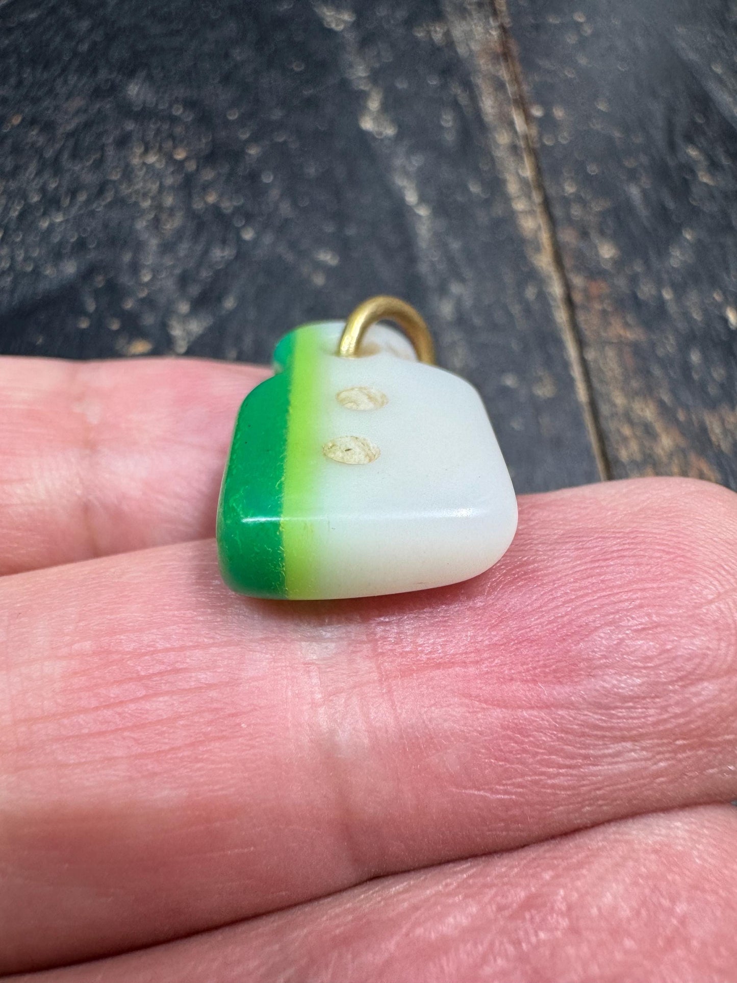 Vintage Mahjong Tile Pendant with Mantra Dots – Upcycled Game Piece Amulet Charm – Tibetan Style Prayer Pendant – Unique Rustic Jewelry