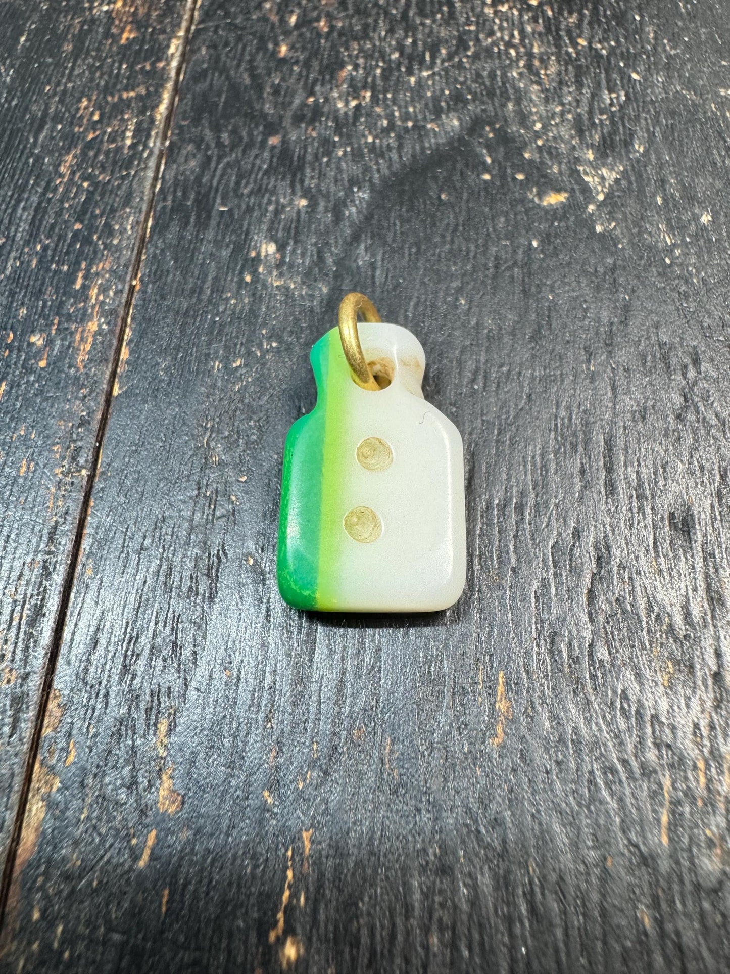 Vintage Mahjong Tile Pendant with Mantra Dots – Upcycled Game Piece Amulet Charm – Tibetan Style Prayer Pendant – Unique Rustic Jewelry