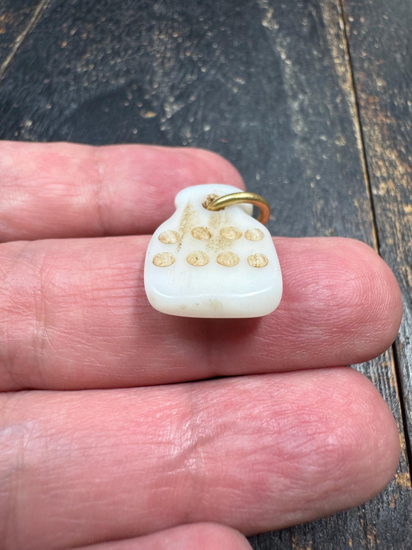 Vintage Mahjong Tile Pendant – Upcycled Mahjong Charm with Mantra Dot Design – Rustic Spiritual Amulet – Unique Asian Folk Jewelry