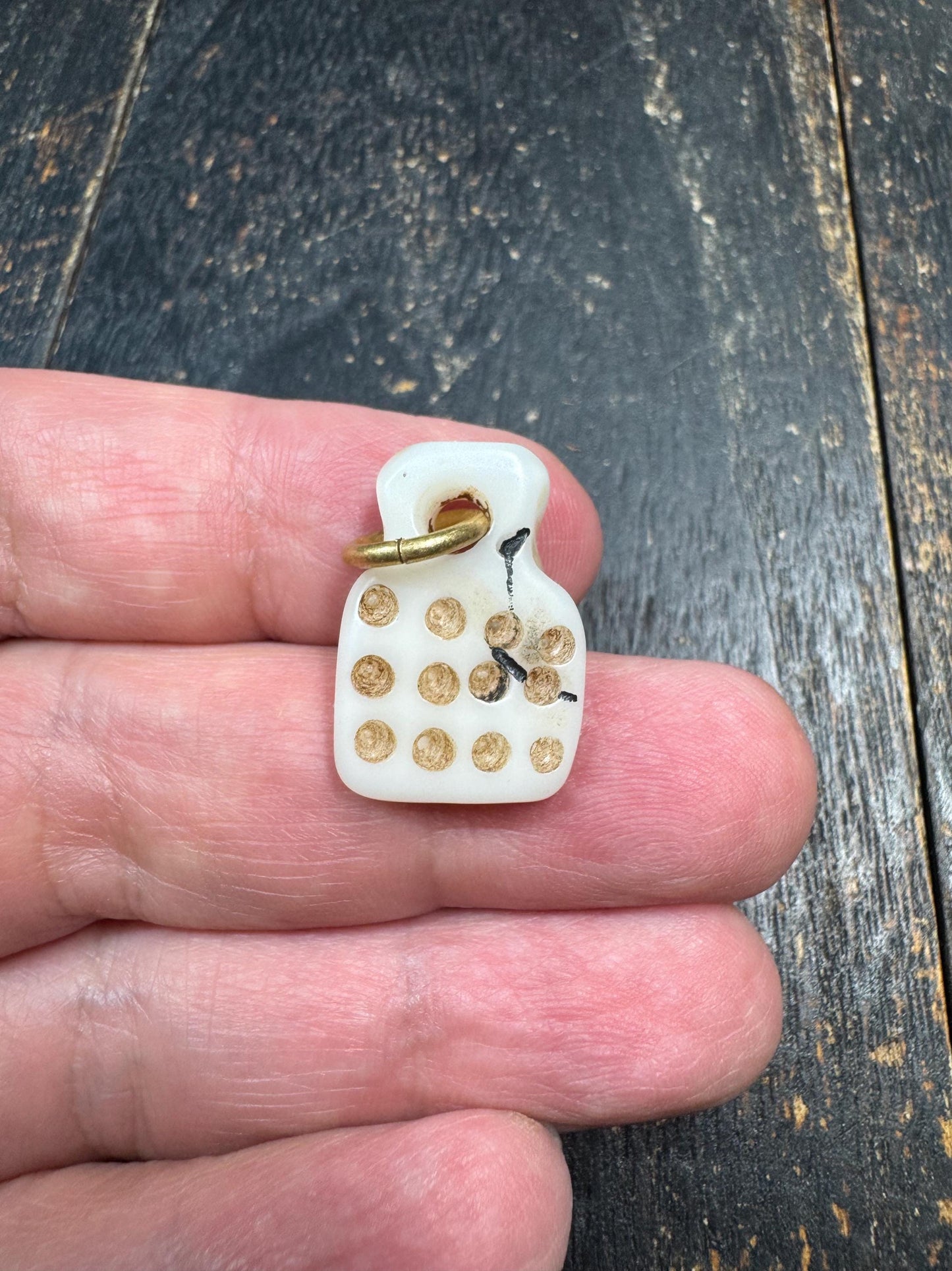 Vintage Mahjong Tile Pendant – Upcycled Mahjong Charm with Mantra Dot Design – Rustic Spiritual Amulet – Unique Asian Folk Jewelry