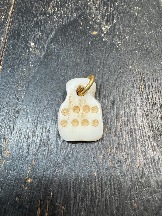 Vintage Mahjong Tile Pendant – Upcycled Mahjong Charm with Mantra Dot Design – Rustic Spiritual Amulet – Unique Asian Folk Jewelry