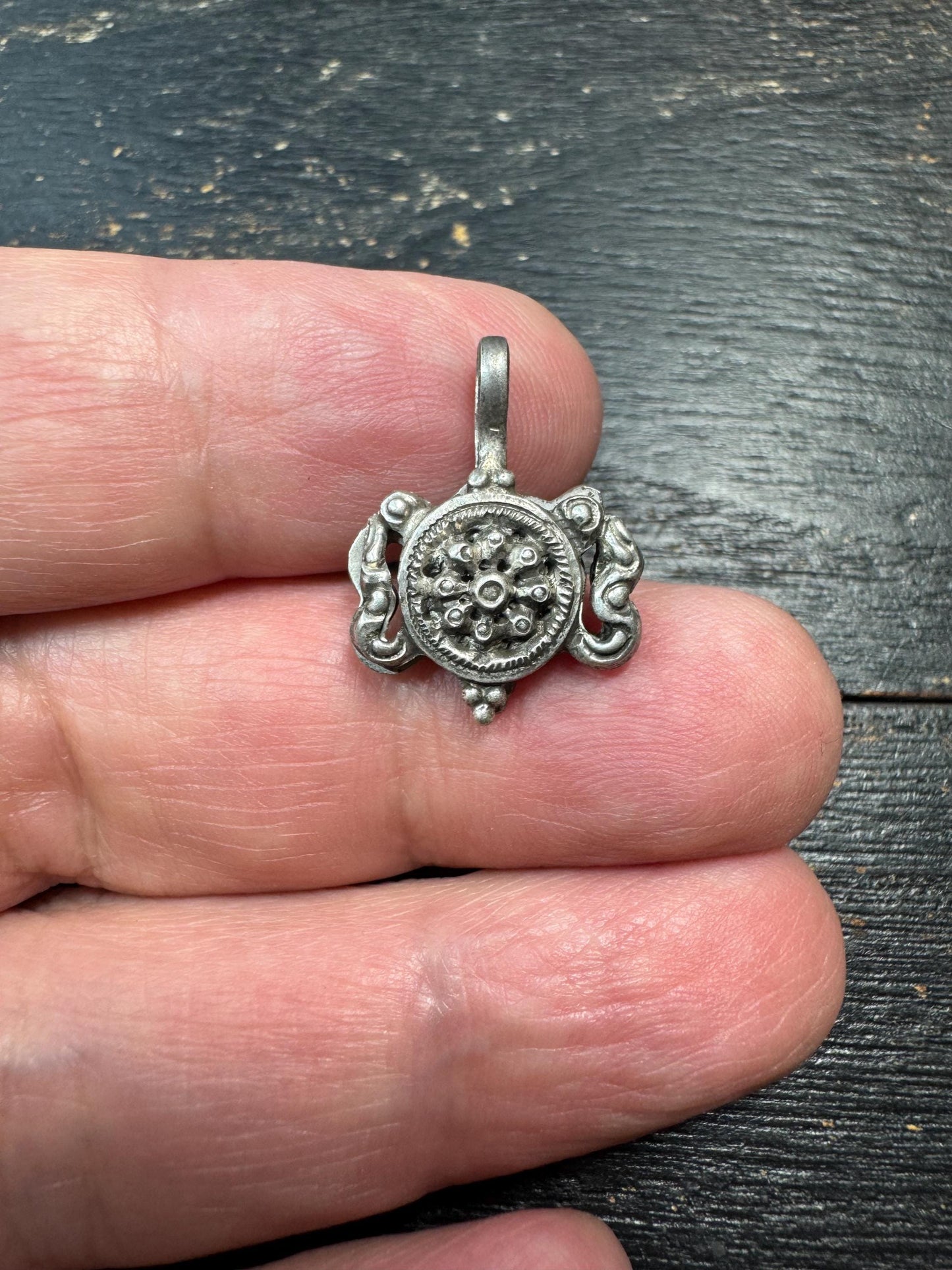 Sterling Silver Dharma Wheel Mala Counter Clip, Tibetan Ashtamangala Prayer Beads Accessory, 925 Silver Buddhist Amulet