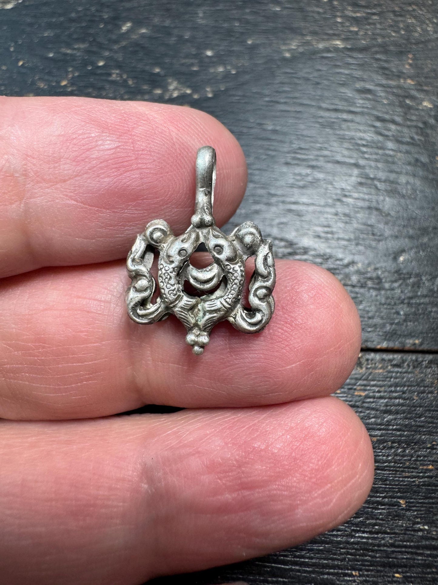Sterling Silver Double Fish Mala Counter Clip, Tibetan Ashtamangala Prayer Beads Accessory, 925 Silver Buddhist Amulet