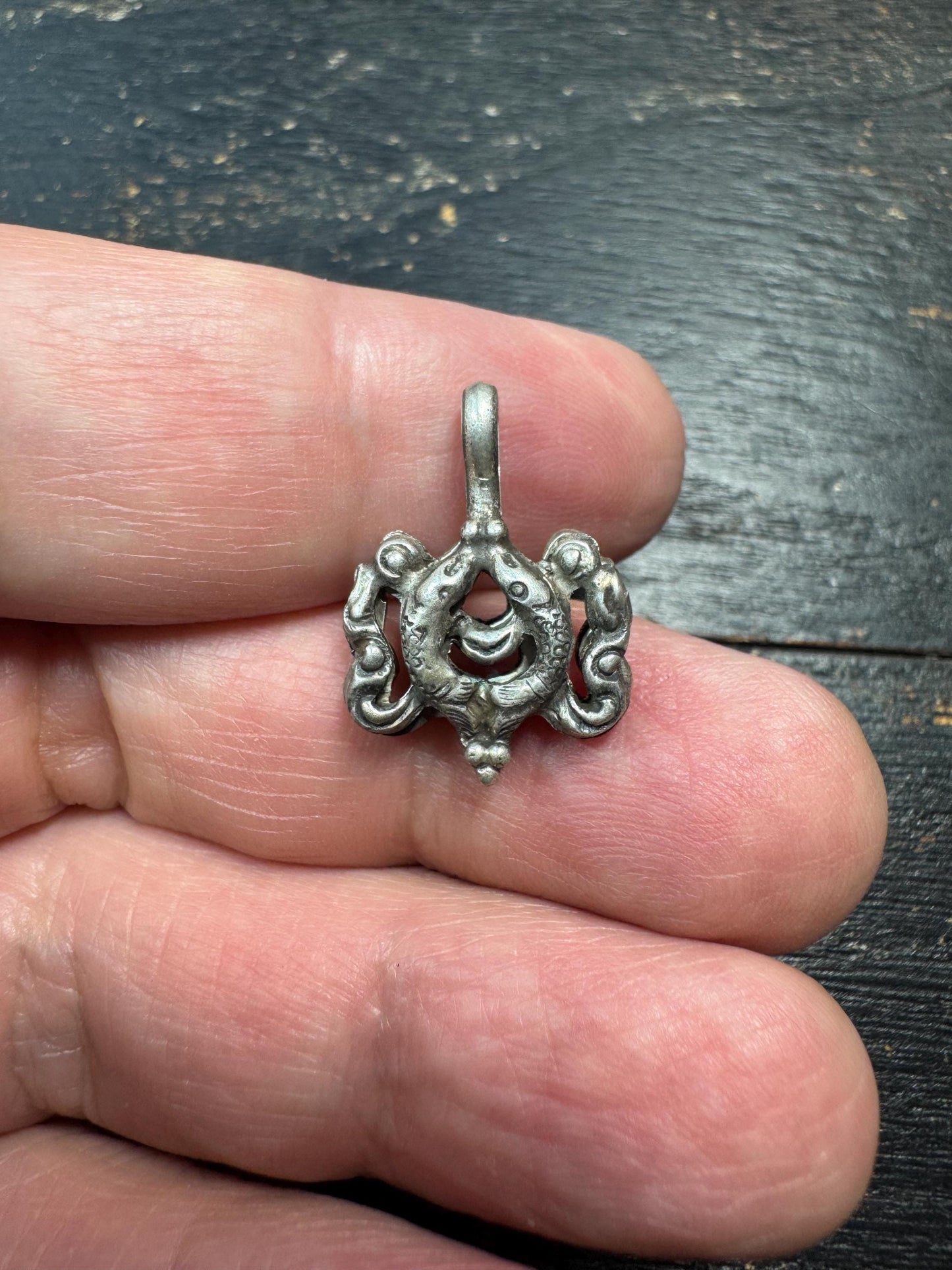 Sterling Silver Double Fish Mala Counter Clip, Tibetan Ashtamangala Prayer Beads Accessory, 925 Silver Buddhist Amulet