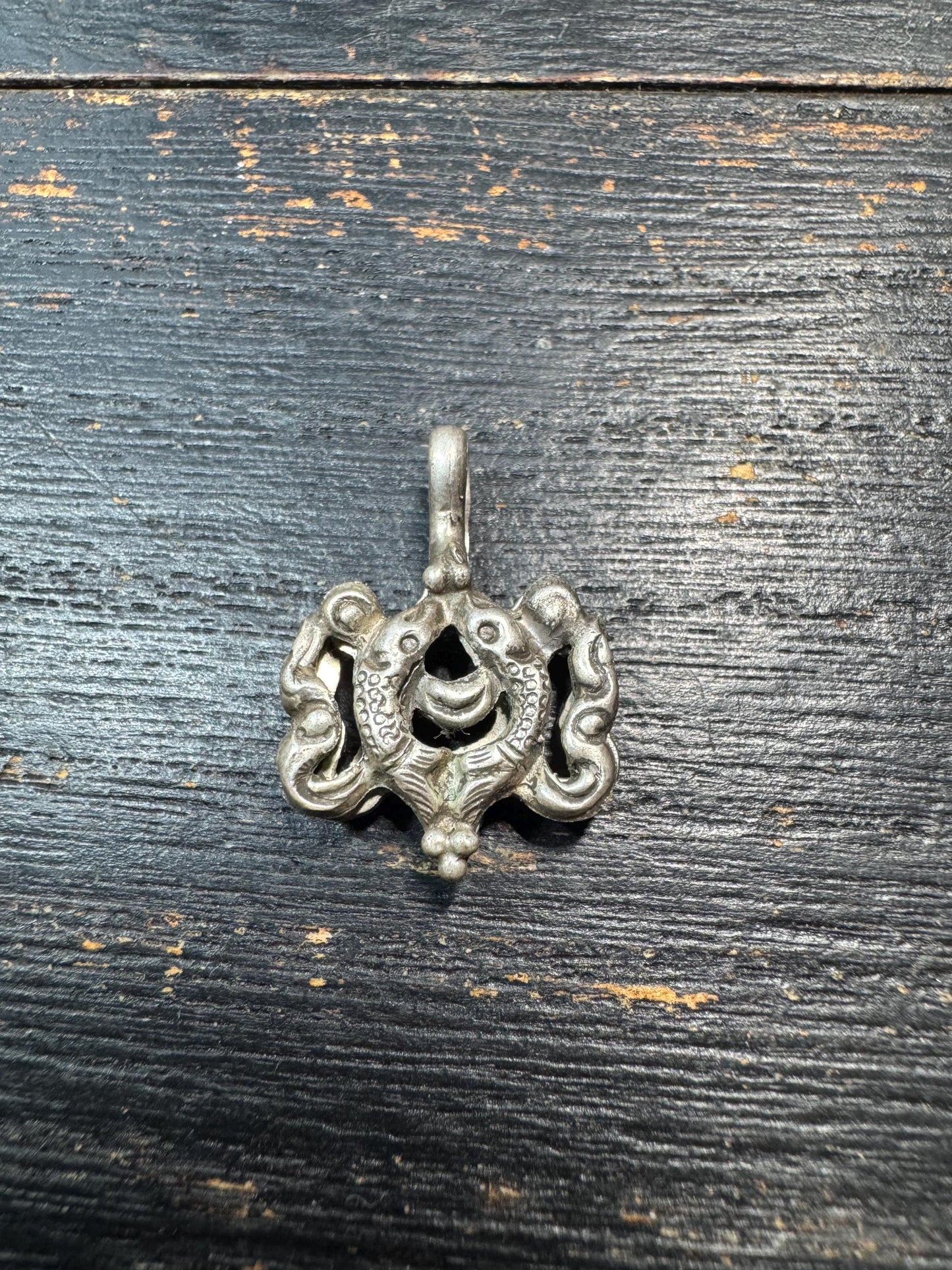Sterling Silver Double Fish Mala Counter Clip, Tibetan Ashtamangala Prayer Beads Accessory, 925 Silver Buddhist Amulet