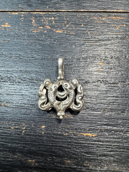Sterling Silver Double Fish Mala Counter Clip, Tibetan Ashtamangala Prayer Beads Accessory, 925 Silver Buddhist Amulet