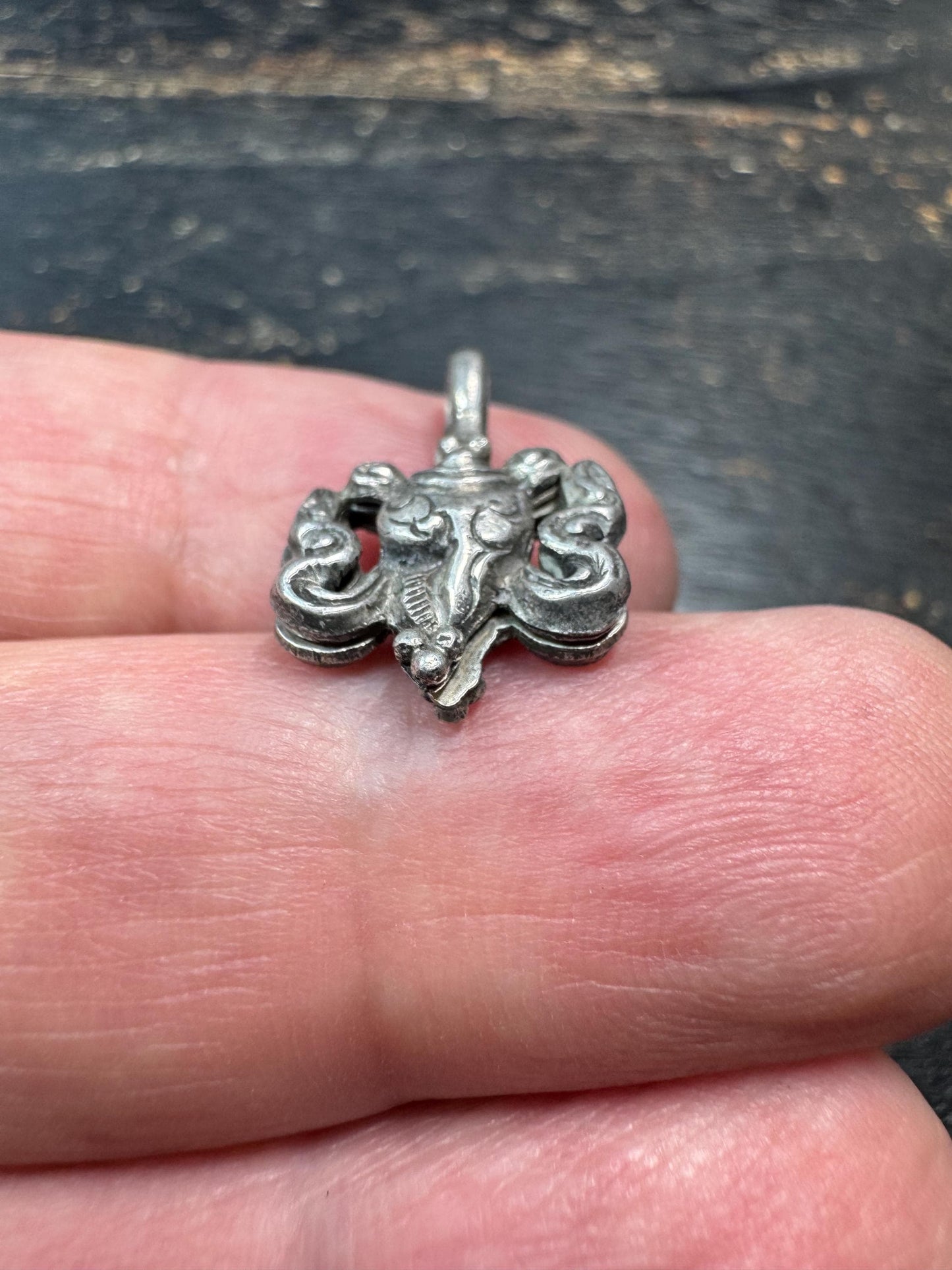 Sterling Silver Treasure Vase Mala Counter Clip, Tibetan Ashtamangala Prayer Beads Accessory, 925 Silver Buddhist Amulet Clip