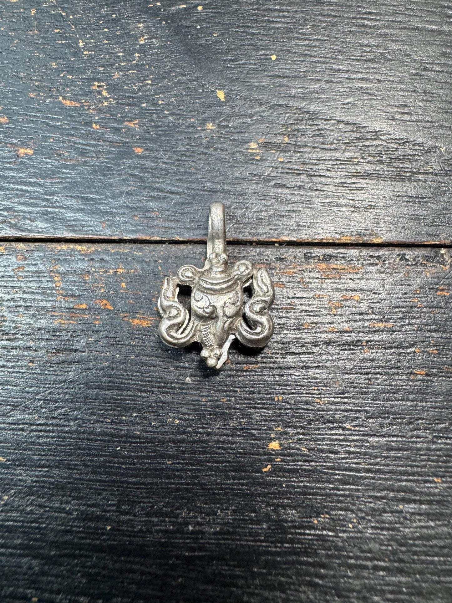 Sterling Silver Treasure Vase Mala Counter Clip, Tibetan Ashtamangala Prayer Beads Accessory, 925 Silver Buddhist Amulet Clip