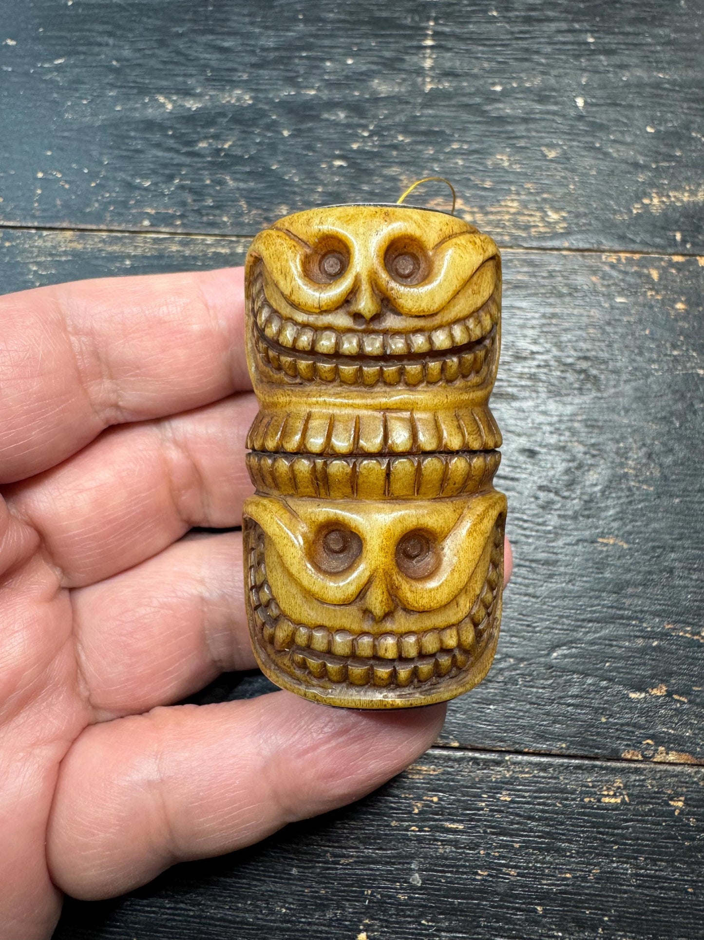 Large Hand Carved Yak Bone Skull Guru Bead, 60mm Tibetan Kapala Mala Center Bead, Buddhist Prayer Beads Pendant