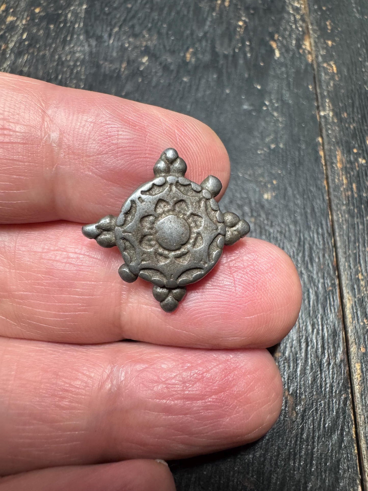 Handcrafted Tibet Iron Dharma Wheel Charm - Nepal Buddhist Spiritual Jewelry for Meditation