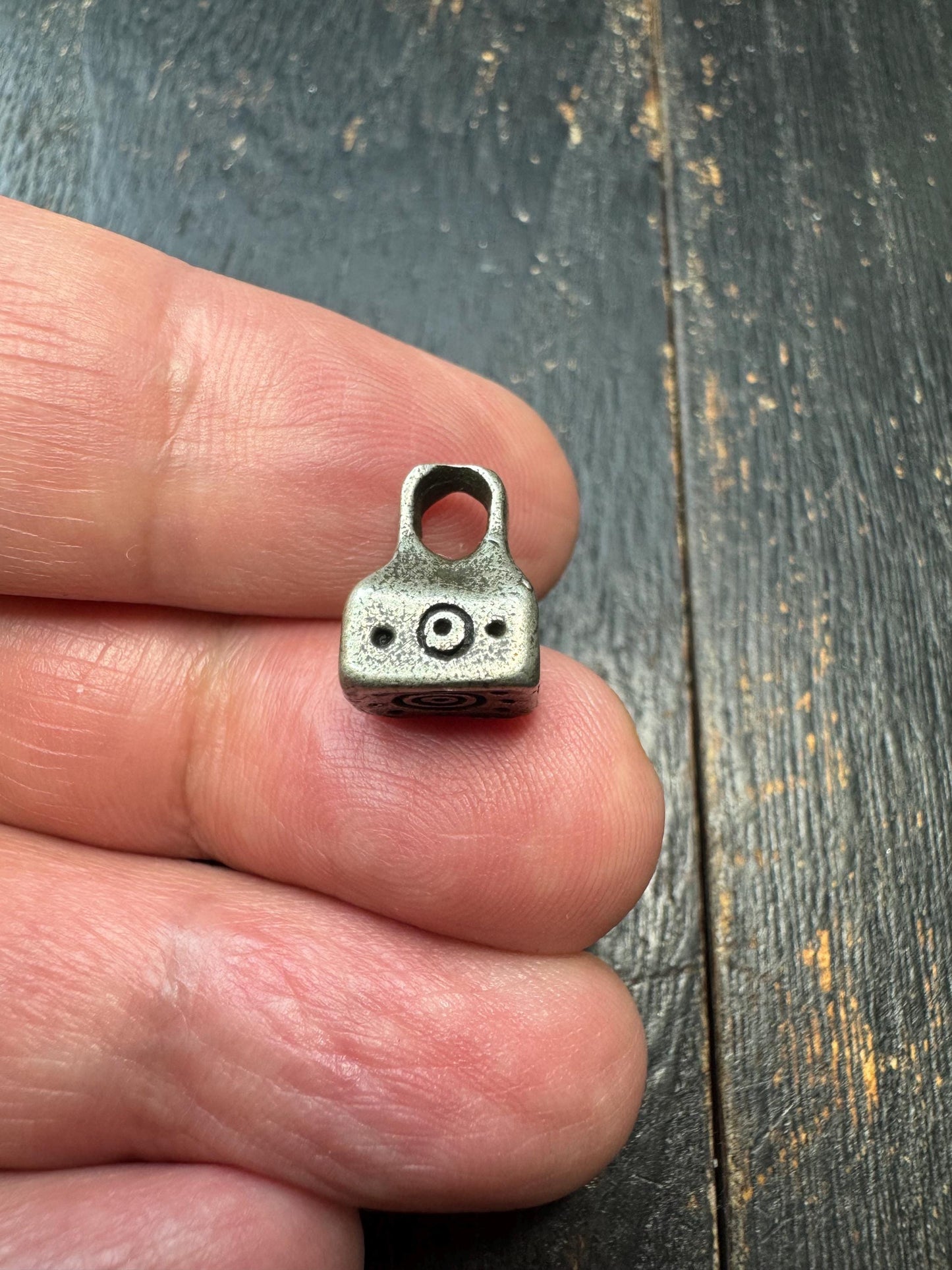 Miniature Tibetan White Brass Mantra Dot Charm, Ritual Stamp Bead