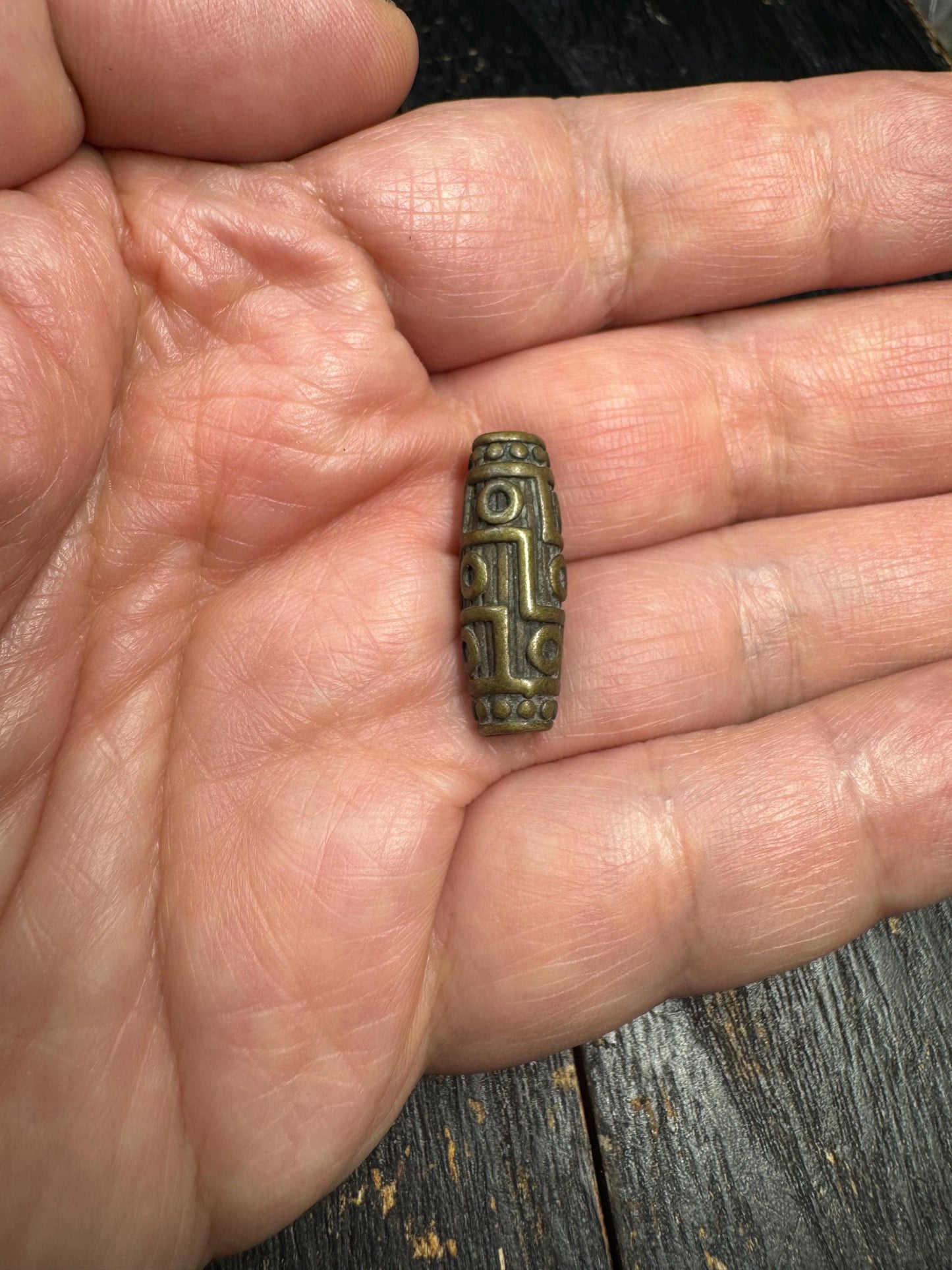 Tibetan Copper Nine-Eyed Dzi Bead | Handmade Buddhist Amulet Mala Pendant