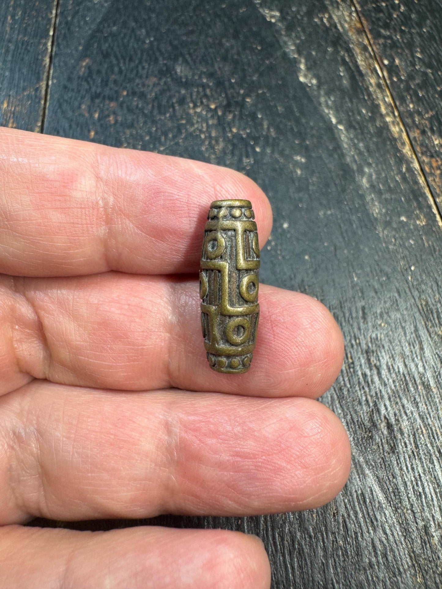 Tibetan Copper Nine-Eyed Dzi Bead | Handmade Buddhist Amulet Mala Pendant