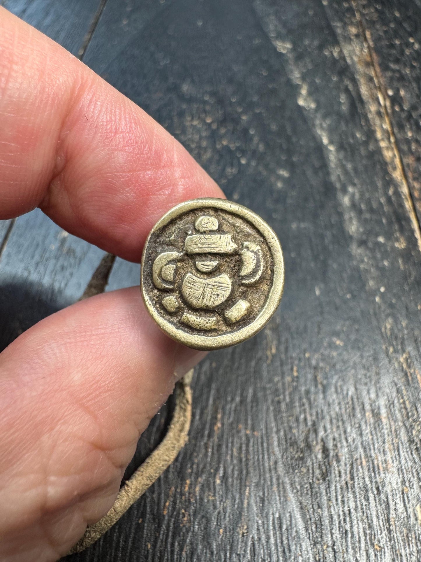 Old Tibetan Bronze Vajra Seal Pendant, Buddhist Dorje Stamp Amulet, Vintage Himalayan Talisman Charm
