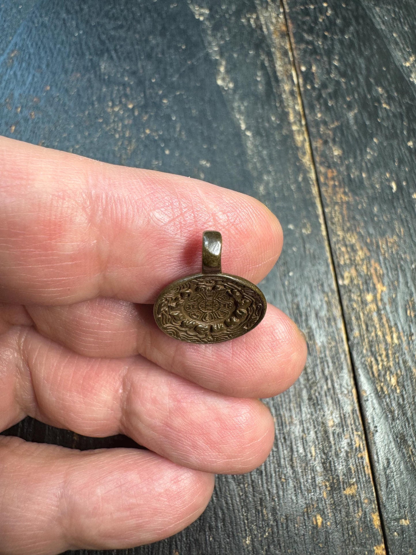Mini Brass Bagua Amulet Pendant, Tibetan Eight Trigrams Talisman, Om Symbol Protective Charm, Himalayan Spiritual Pendant