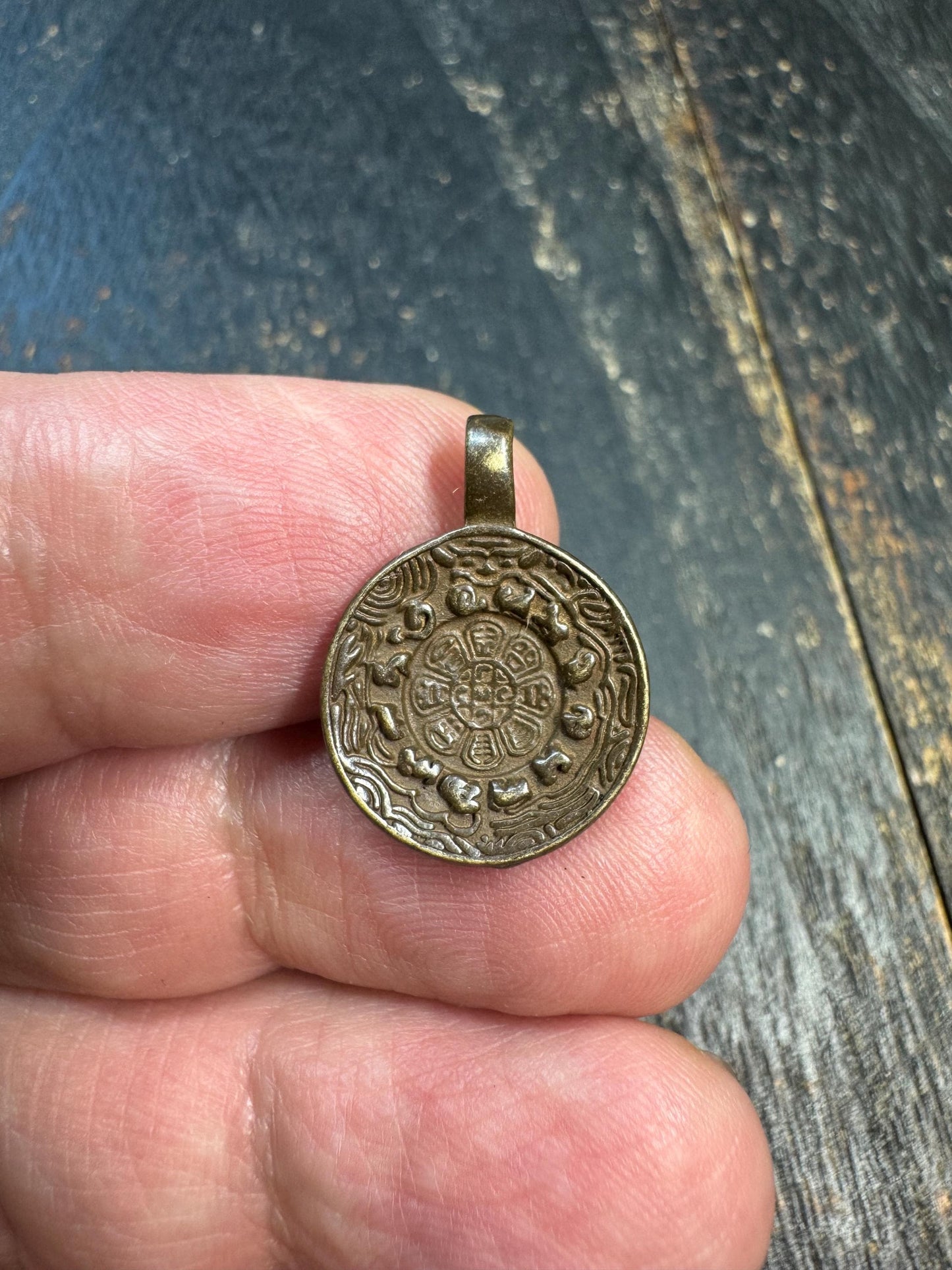 Mini Brass Bagua Amulet Pendant, Tibetan Eight Trigrams Talisman, Om Symbol Protective Charm, Himalayan Spiritual Pendant