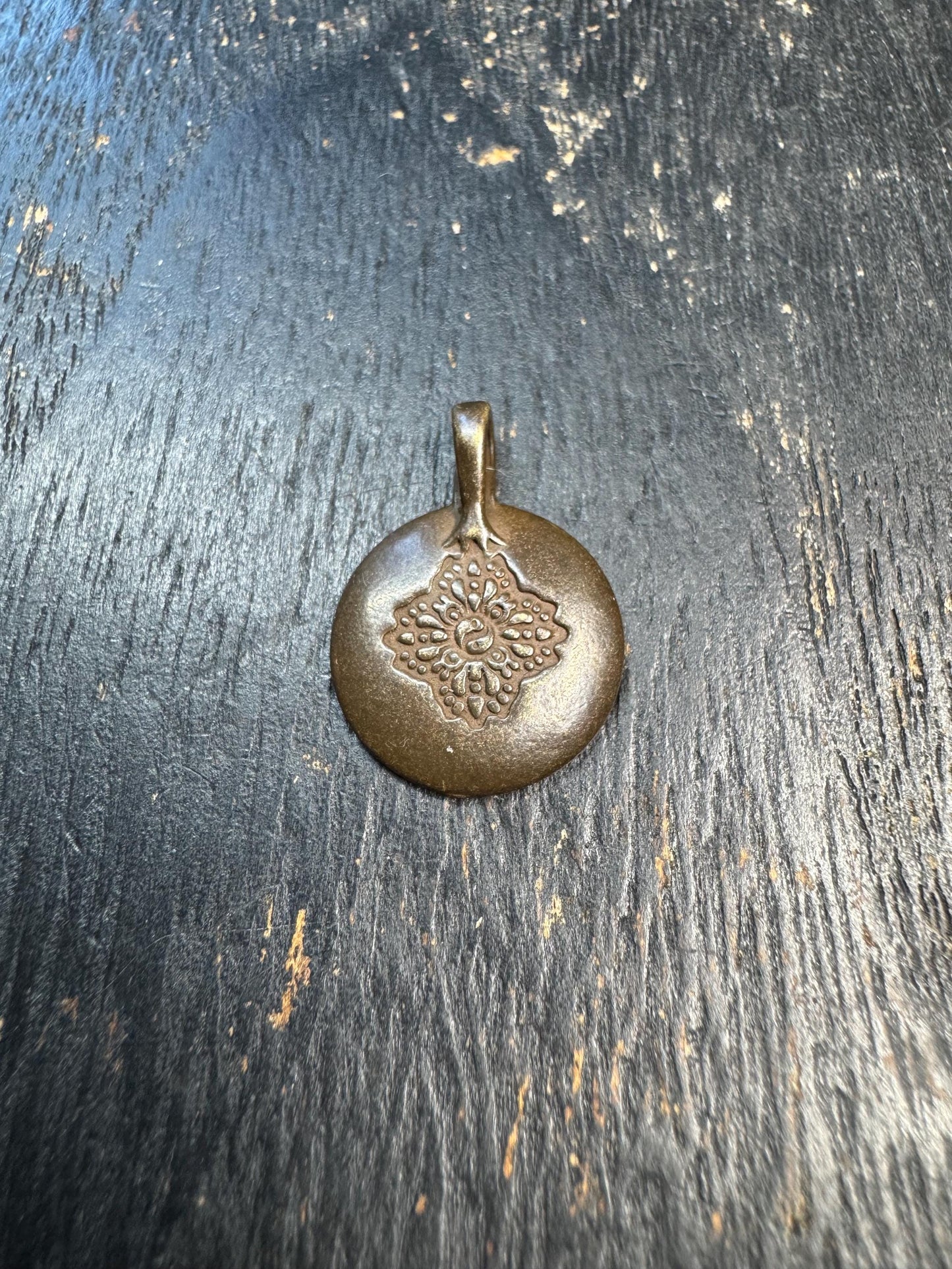 Mini Brass Bagua Amulet Pendant, Tibetan Eight Trigrams Talisman, Om Symbol Protective Charm, Himalayan Spiritual Pendant