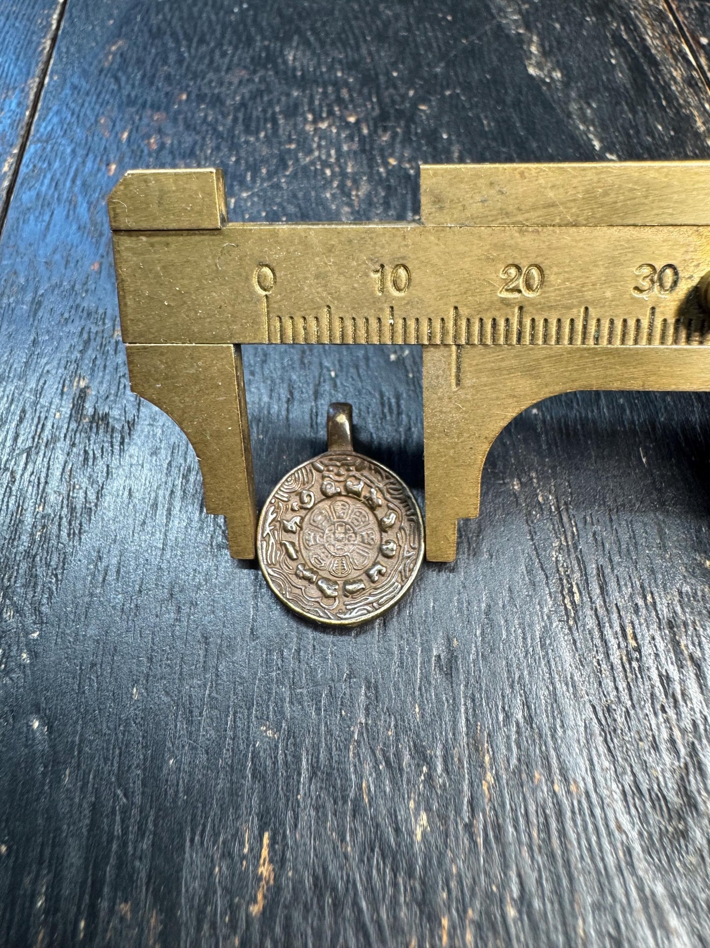 Mini Brass Bagua Amulet Pendant, Tibetan Eight Trigrams Talisman, Om Symbol Protective Charm, Himalayan Spiritual Pendant