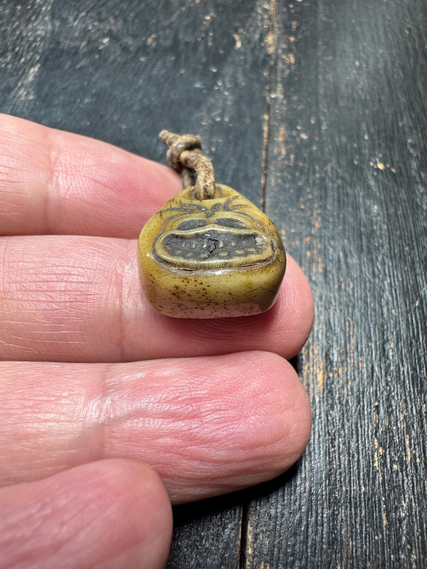 Hand Carved Yak Bone Charnel Ground Amulet with Sheepskin Cord | Tibetan Skull Spirit Pendant | Buddhist Protection Talisman | Himalayan Tri