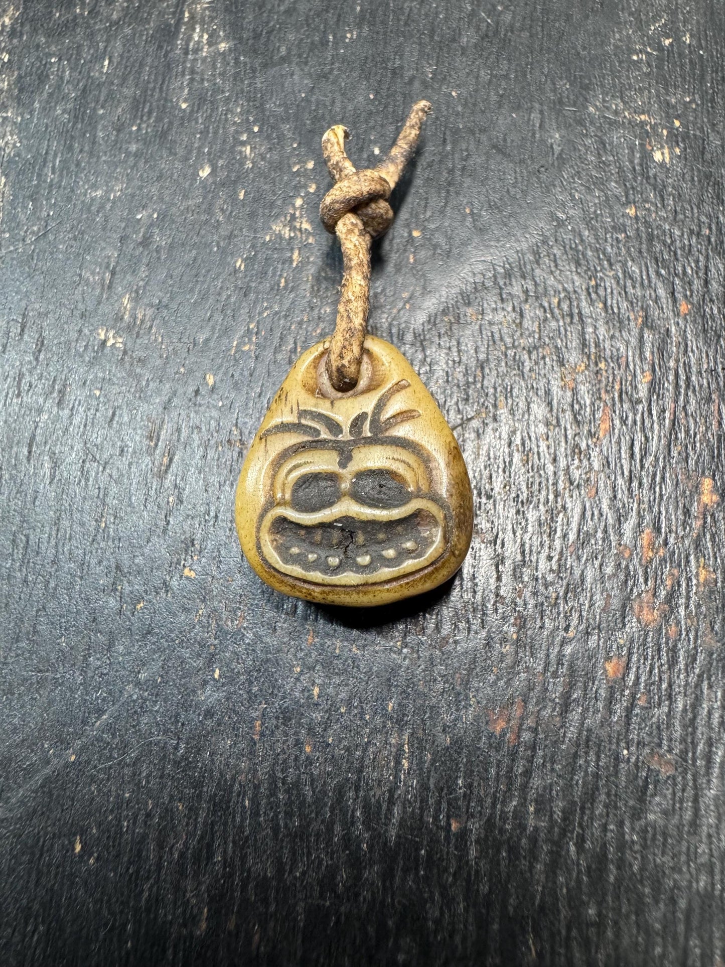Hand Carved Yak Bone Charnel Ground Amulet with Sheepskin Cord | Tibetan Skull Spirit Pendant | Buddhist Protection Talisman | Himalayan Tri