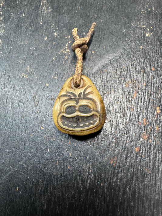 Hand Carved Yak Bone Charnel Ground Amulet with Sheepskin Cord | Tibetan Skull Spirit Pendant | Buddhist Protection Talisman | Himalayan Tri