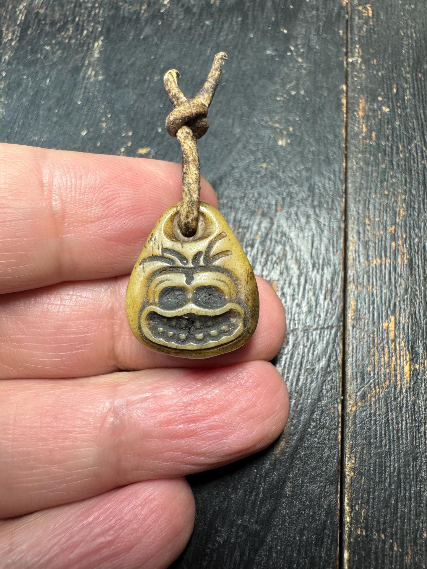 Hand Carved Yak Bone Charnel Ground Amulet with Sheepskin Cord | Tibetan Skull Spirit Pendant | Buddhist Protection Talisman | Himalayan Tri