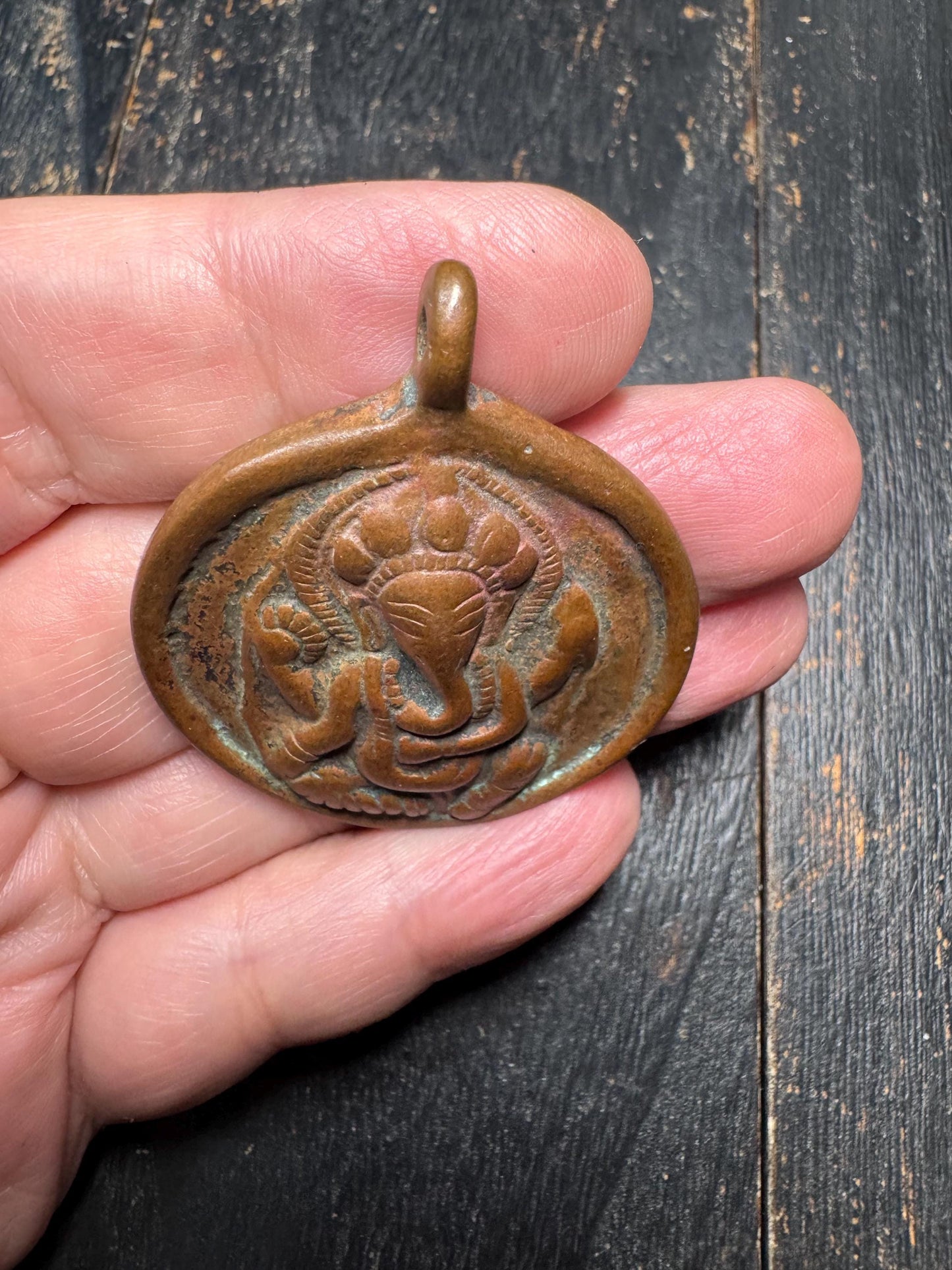 Handmade Nepalese Nine Palace Bagua Bronze Pendant with Ganesha Reverse - Tibetan Buddhist Feng Shui Amulet for Prosperity & Protection