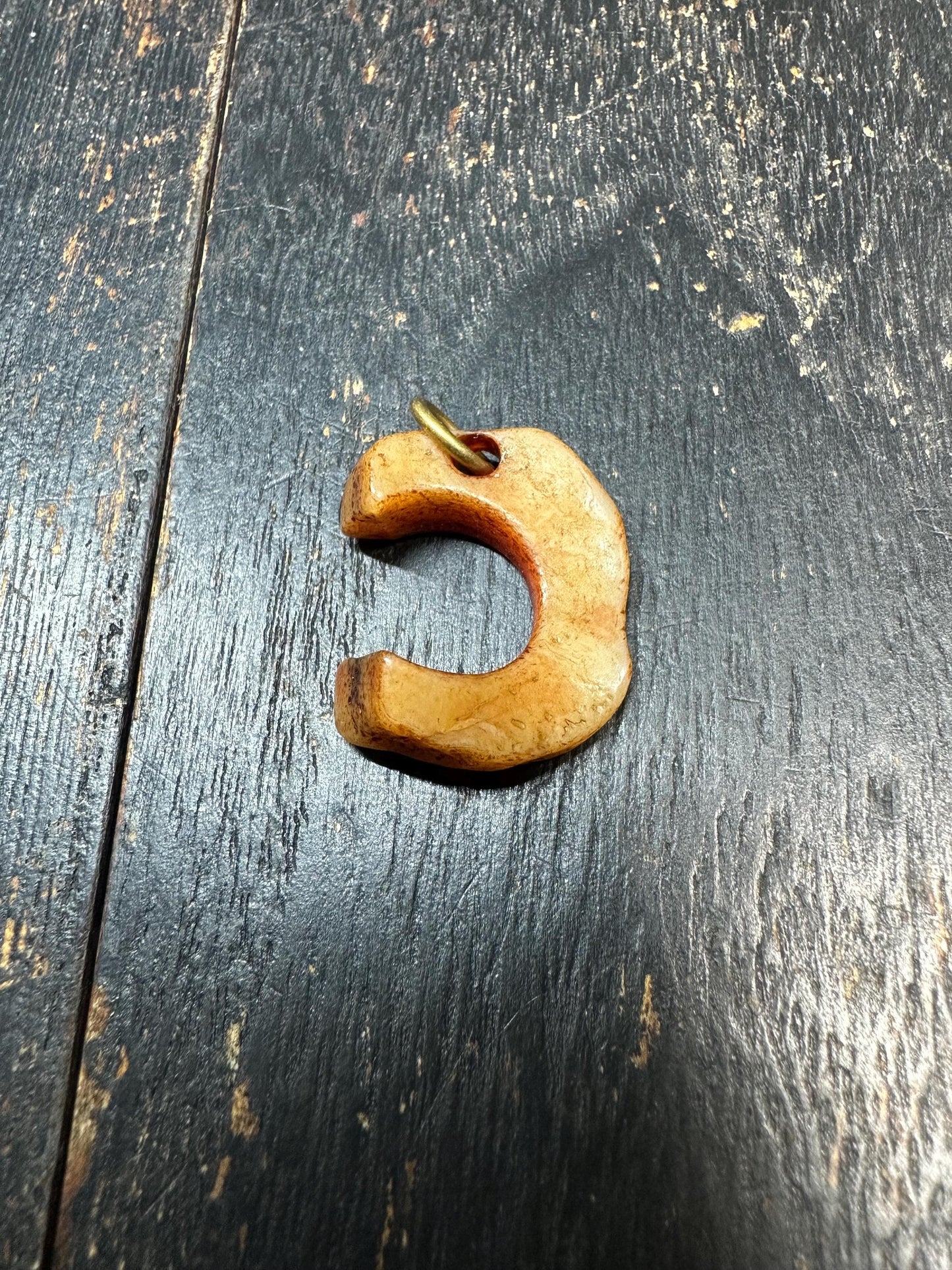 Carved Yak Bone Crescent Pendant, Tibetan Spiritual Amulet, Shamanic Yak Bone Tusk Charm, Himalayan Protective Talisman