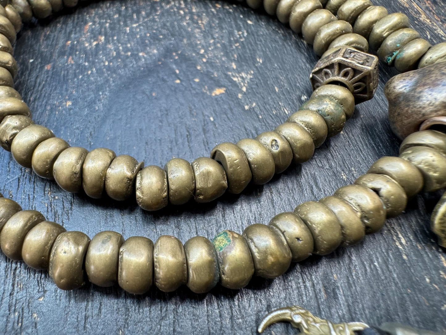 Vintage Brass Mala 108 Beads, Tibetan Prayer Beads Necklace, Wrap Mala Bracelet, Adjustable Buddhist Meditation Mala