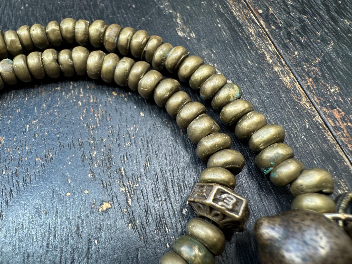 Vintage Brass Mala 108 Beads, Tibetan Prayer Beads Necklace, Wrap Mala Bracelet, Adjustable Buddhist Meditation Mala