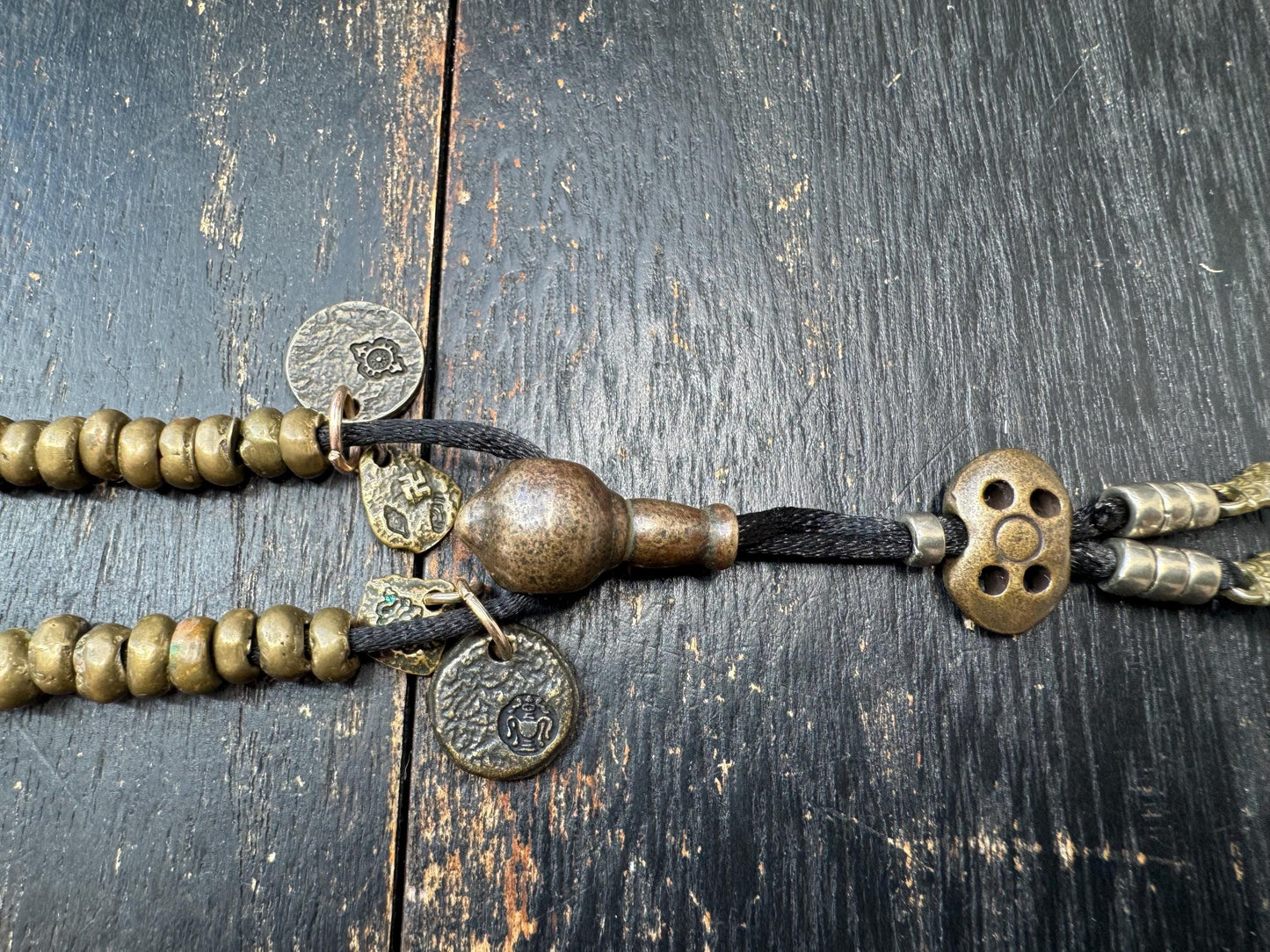 Vintage Brass Mala 108 Beads, Tibetan Prayer Beads Necklace, Wrap Mala Bracelet, Adjustable Buddhist Meditation Mala