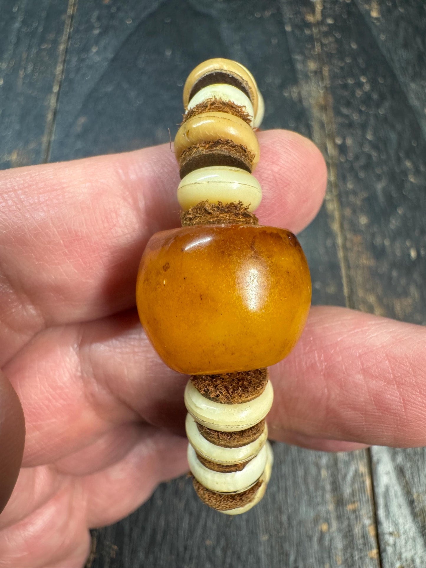 Nanhong Agate Bracelet with Citipati Glass Bead, Vintage Resin Bead, Handmade Yak Bone Bracelet, Tibetan Style Tribal Jewelry