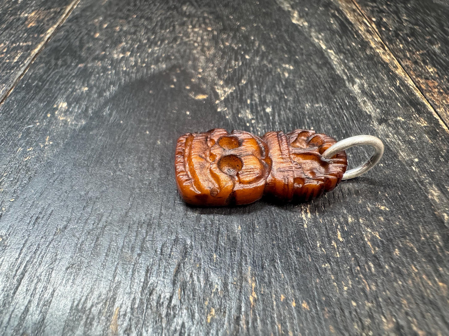 Hand Carved Yak Bone Citipati Skull Pendant, Tibetan Skeleton Mask Charm, Himalayan Charnel Ground Amulet