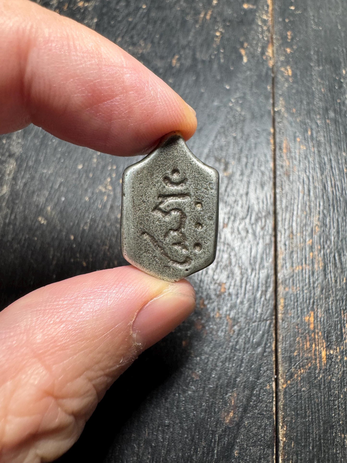 Tibetan Eight Auspicious Symbols Amulet Pendant White Brass – Om Mani Padme Hum Mantra Back – Buddhist Protection Talisman Charm