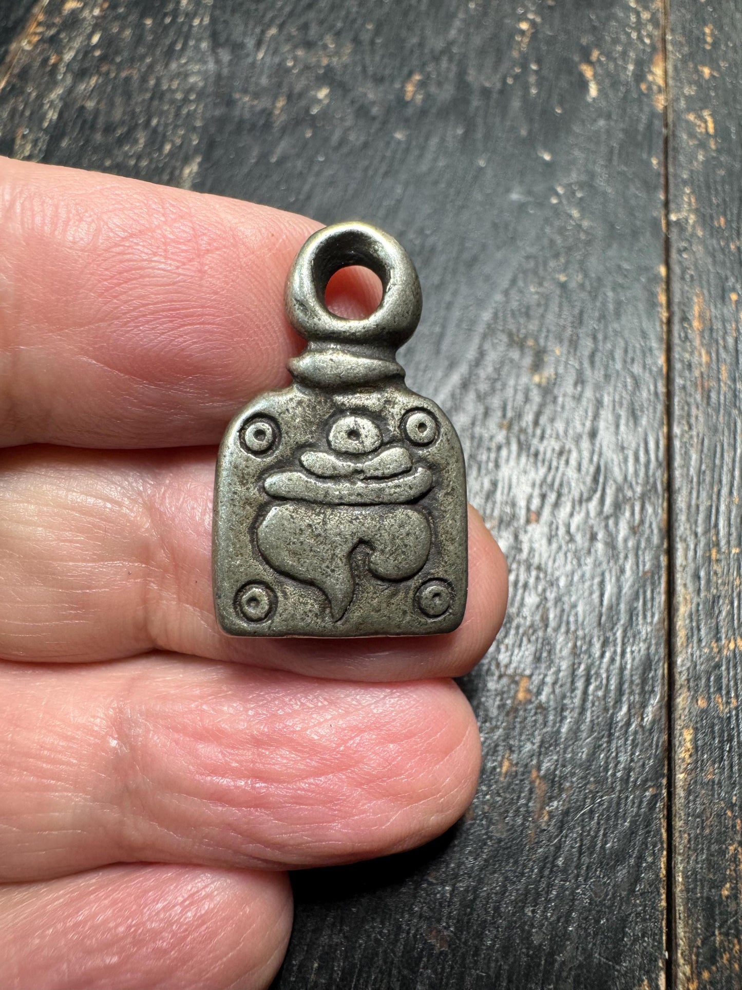 Tibetan Eight Auspicious Symbol Amulet Pendant White Brass – Buddhist Swastika Manji Back – Protection Talisman Himalayan Charm