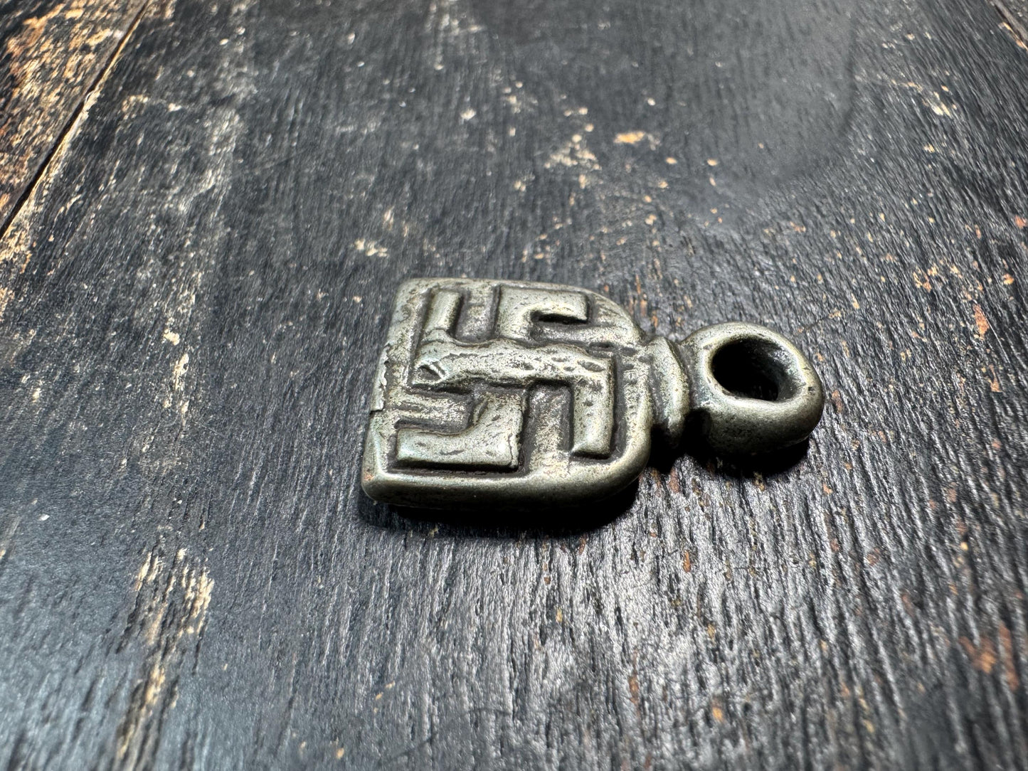 Tibetan Eight Auspicious Symbol Amulet Pendant White Brass – Buddhist Swastika Manji Back – Protection Talisman Himalayan Charm