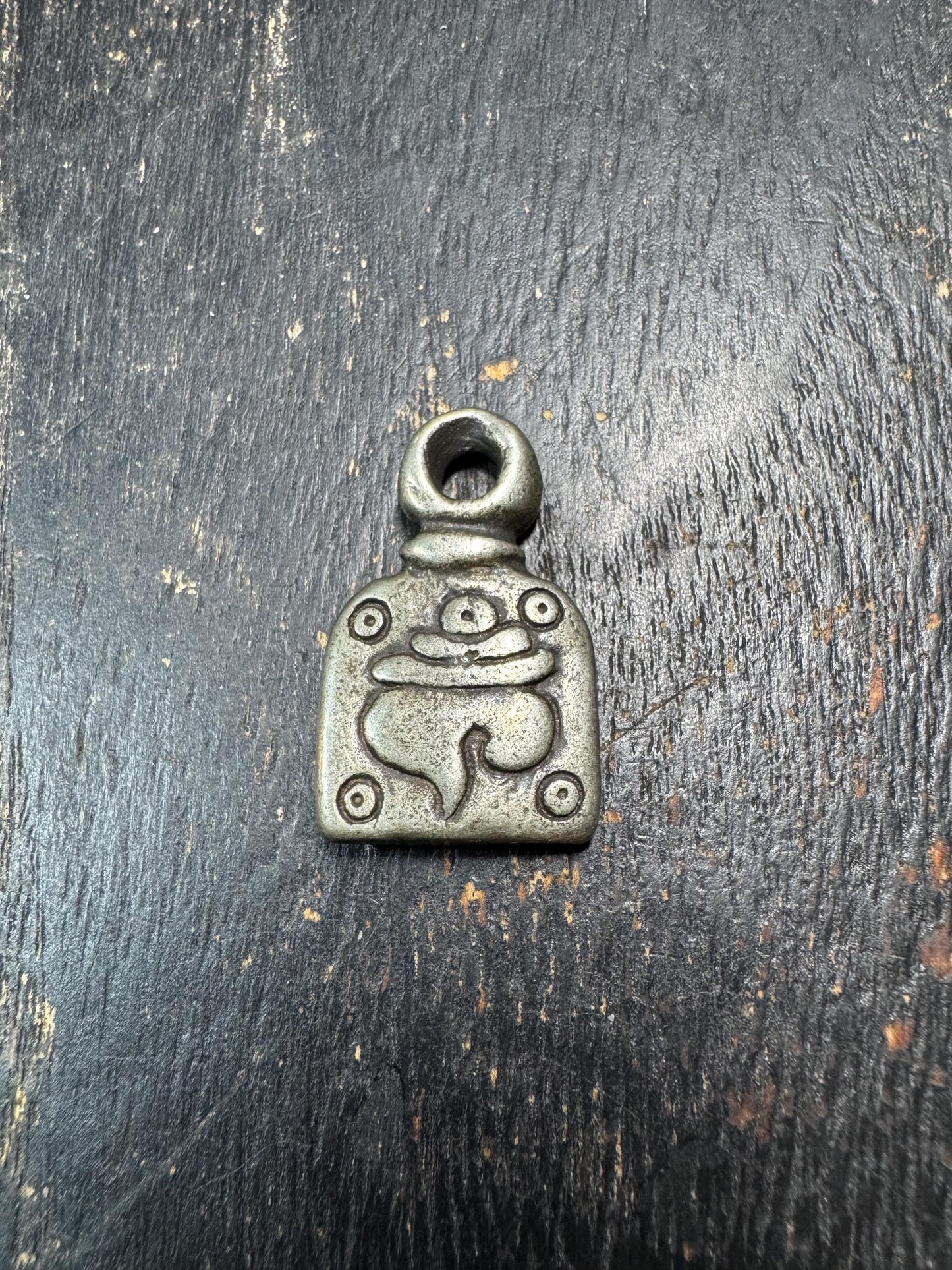 Tibetan Eight Auspicious Symbol Amulet Pendant White Brass – Buddhist Swastika Manji Back – Protection Talisman Himalayan Charm