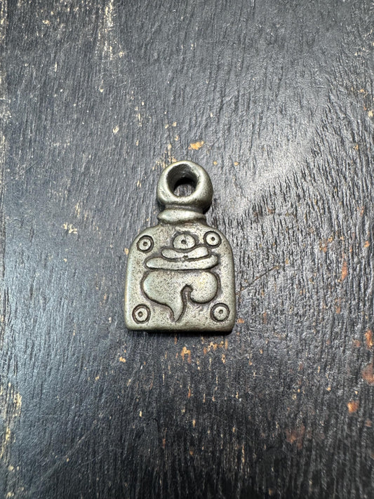 Tibetan Eight Auspicious Symbol Amulet Pendant White Brass – Buddhist Swastika Manji Back – Protection Talisman Himalayan Charm