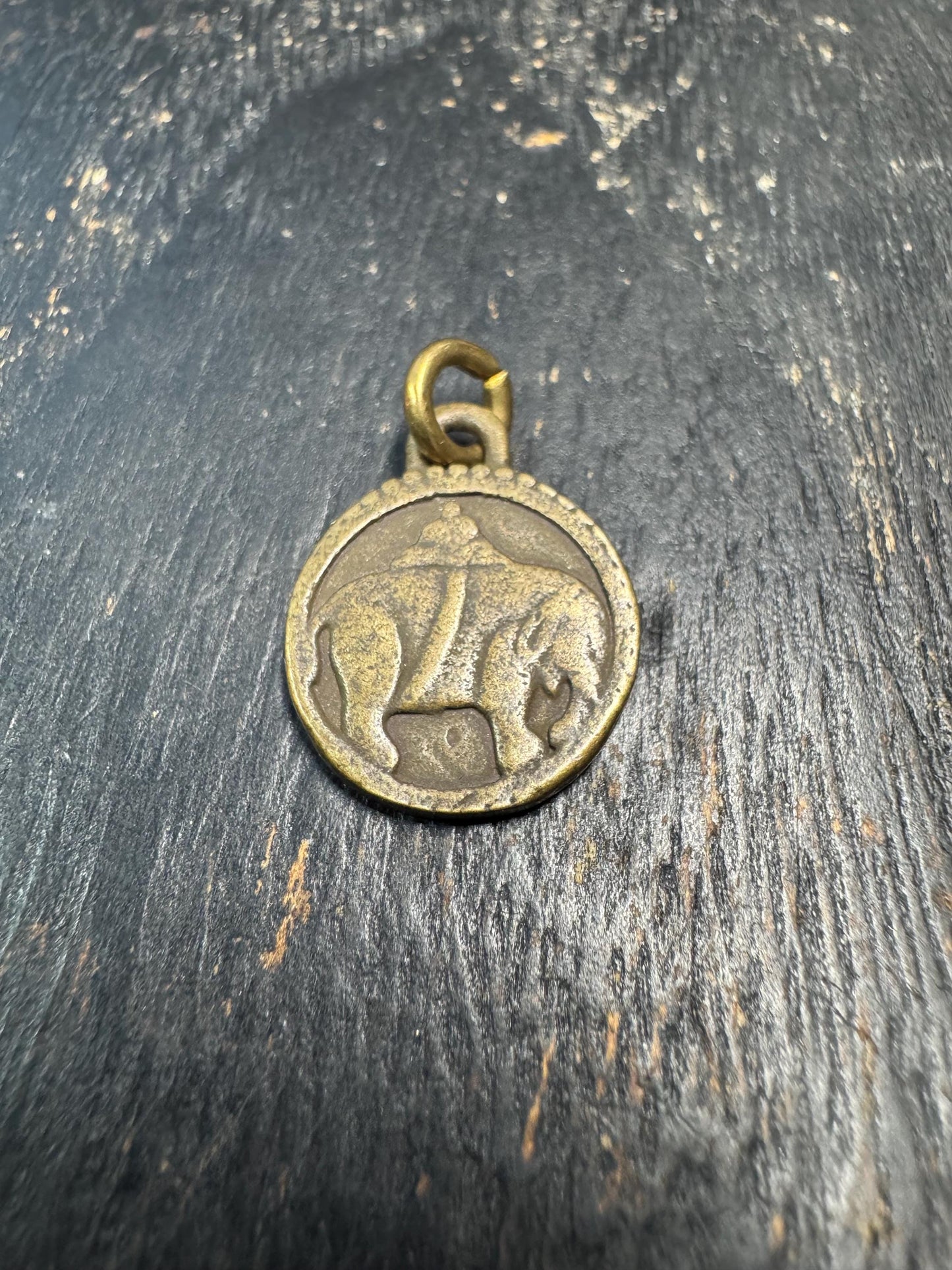 Vintage Brass Elephant Pendant with Vajra Symbol, Buddhist Protection Amulet, Nepal Style Charm, Small Tribal Brass Talisman