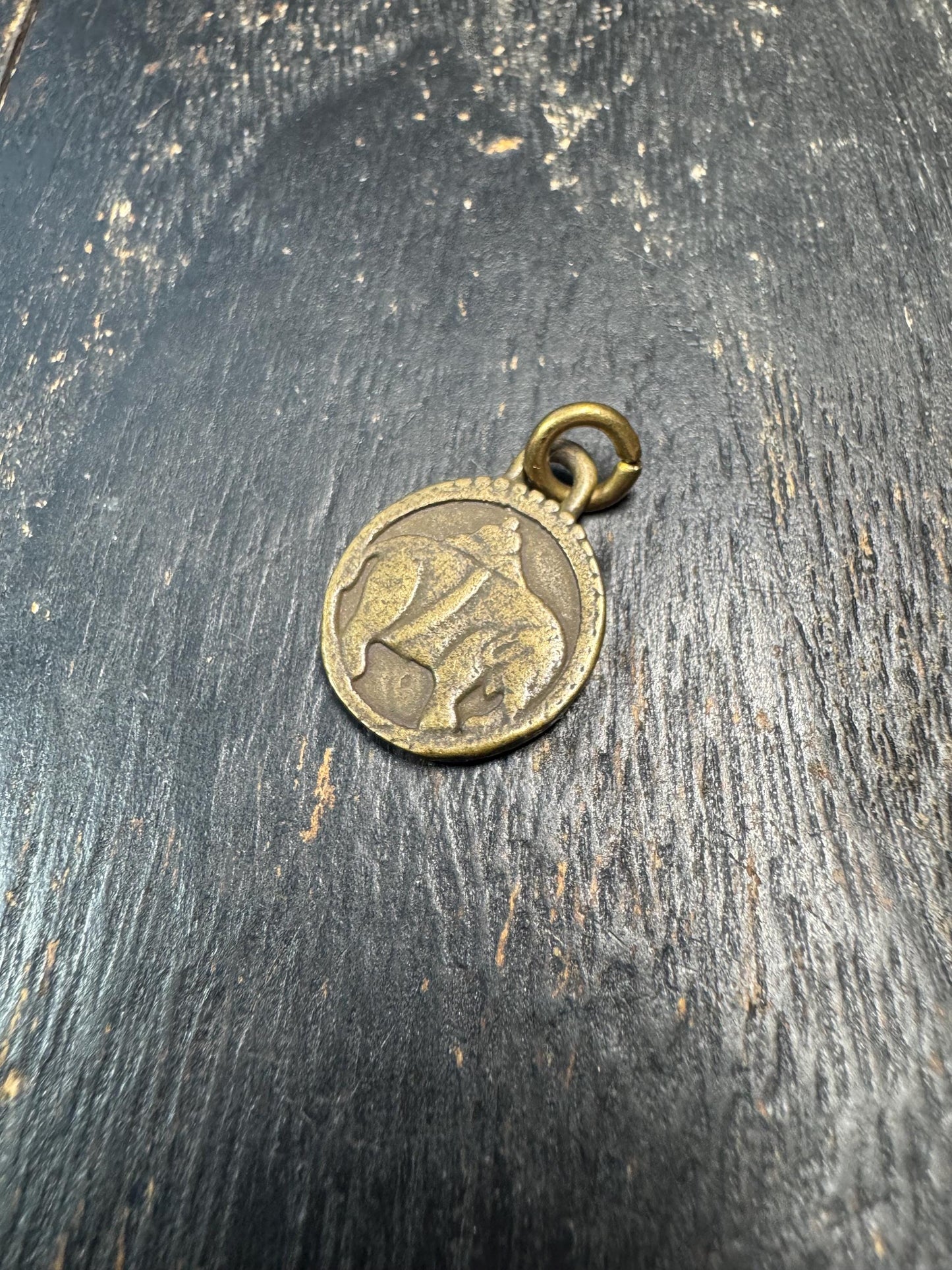 Vintage Brass Elephant Pendant with Vajra Symbol, Buddhist Protection Amulet, Nepal Style Charm, Small Tribal Brass Talisman