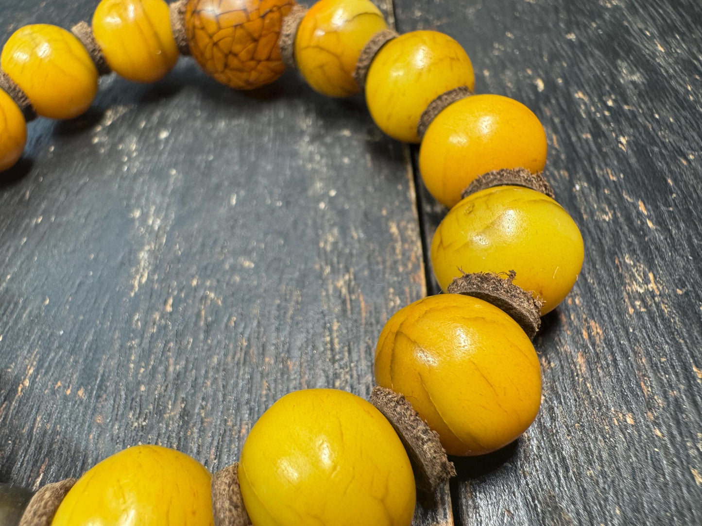 Vintage Yak Bone Bead Bracelet – 14mm Tibetan Style Bone Beads with Brass Skull Accent, Ethnic Tribal Bracelet, Spiritual Jewelry