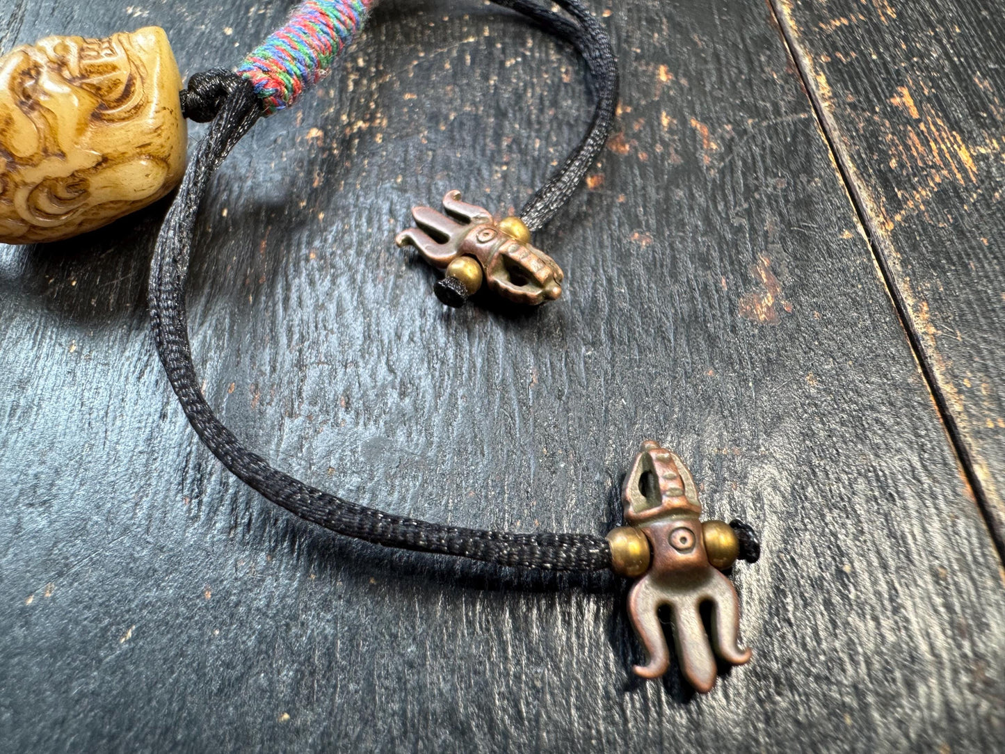 Tibetan Yak Bone Mahakala Bracelet, Hand Carved Wrathful Deity Skull Bracelet, Himalayan Buddhist Protection Amulet, Tantric Bone Bead Brace