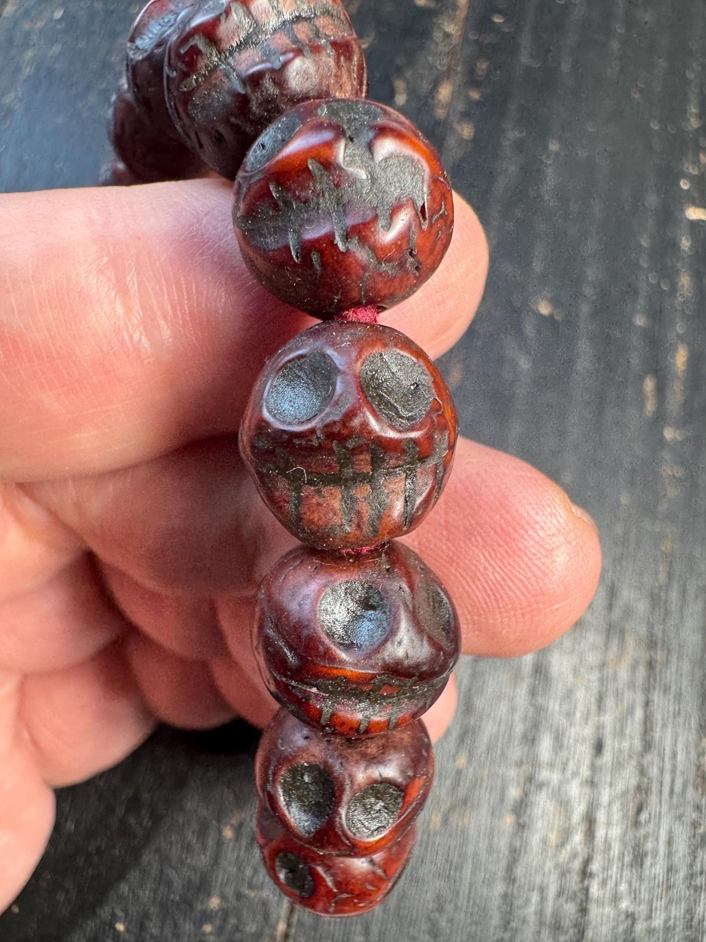 Hand Carved Bodhi Seed Chitipati Skull Bracelet | Tibetan Kapala Style Bodhi Mala | Wrathful Protection Meditation Bracelet | Gothic Buddhis